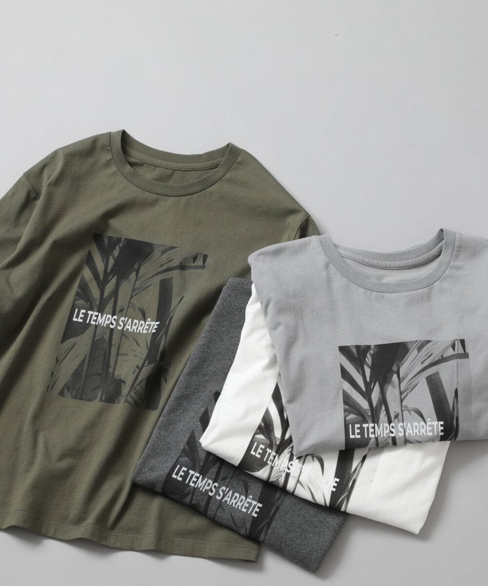 MICHEL KLEIN [WEB限定カラー]フォトTシャツ ミッシェルクラン トップス カットソー・Tシャツ ホワイト カーキグリーン グレー