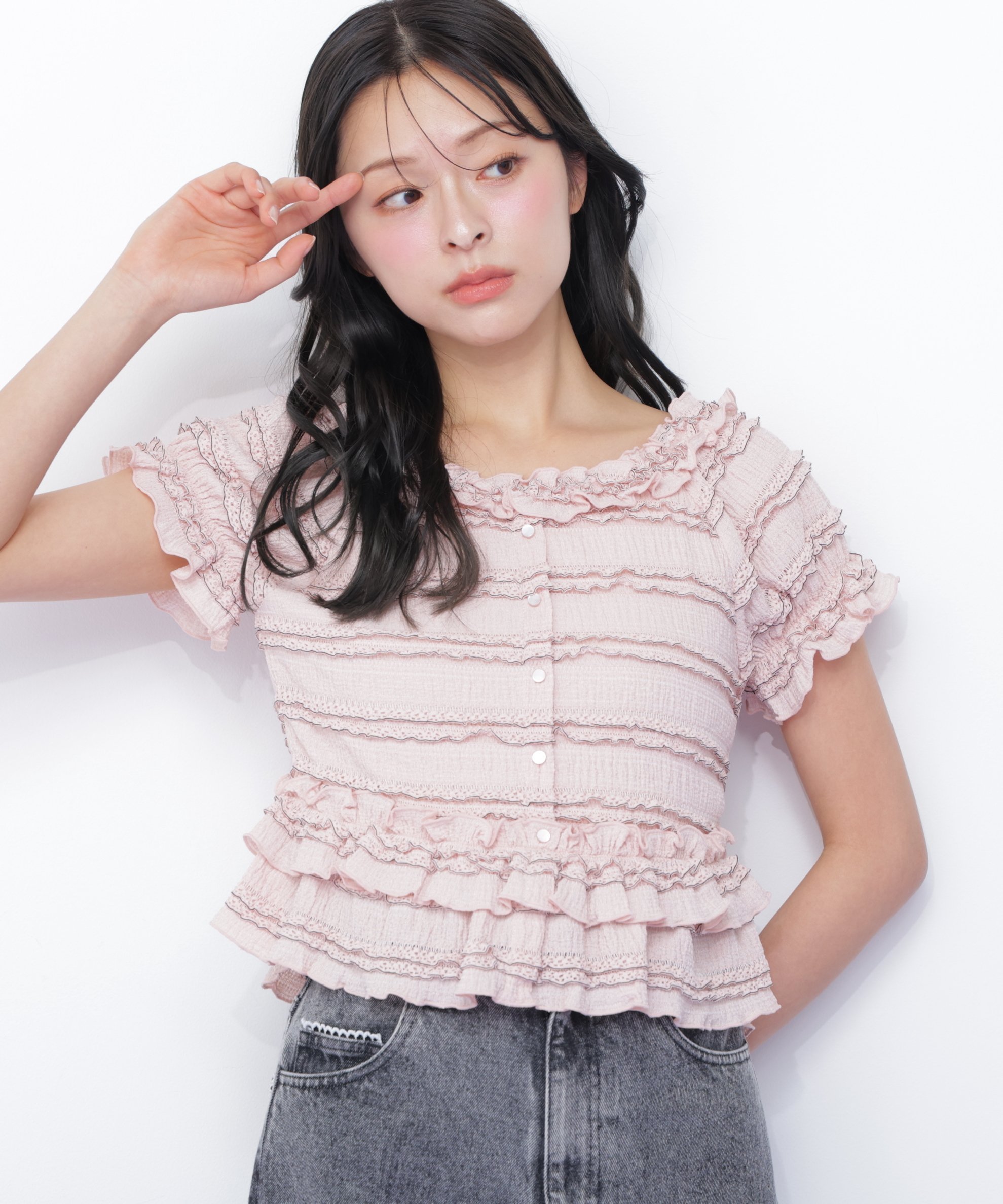 JILL by JILL STUART フリルカットソートップス ジル バイ ジル スチュアート トップス カットソー・Tシャツ ピンク ホワイト ブラック