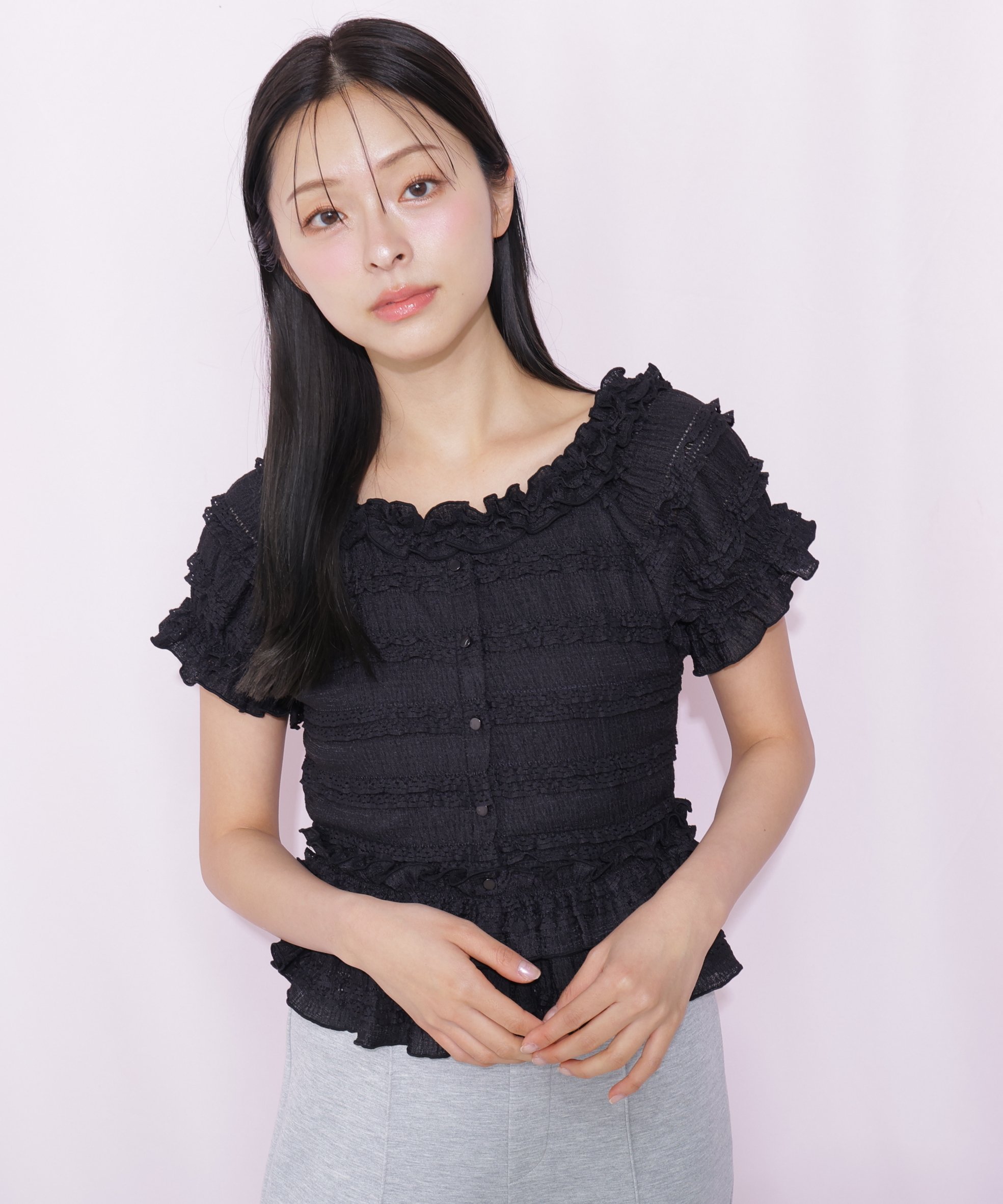 JILL by JILL STUART フリルカットソートップス ジル バイ ジル スチュアート トップス カットソー・Tシャツ ピンク ホワイト ブラック