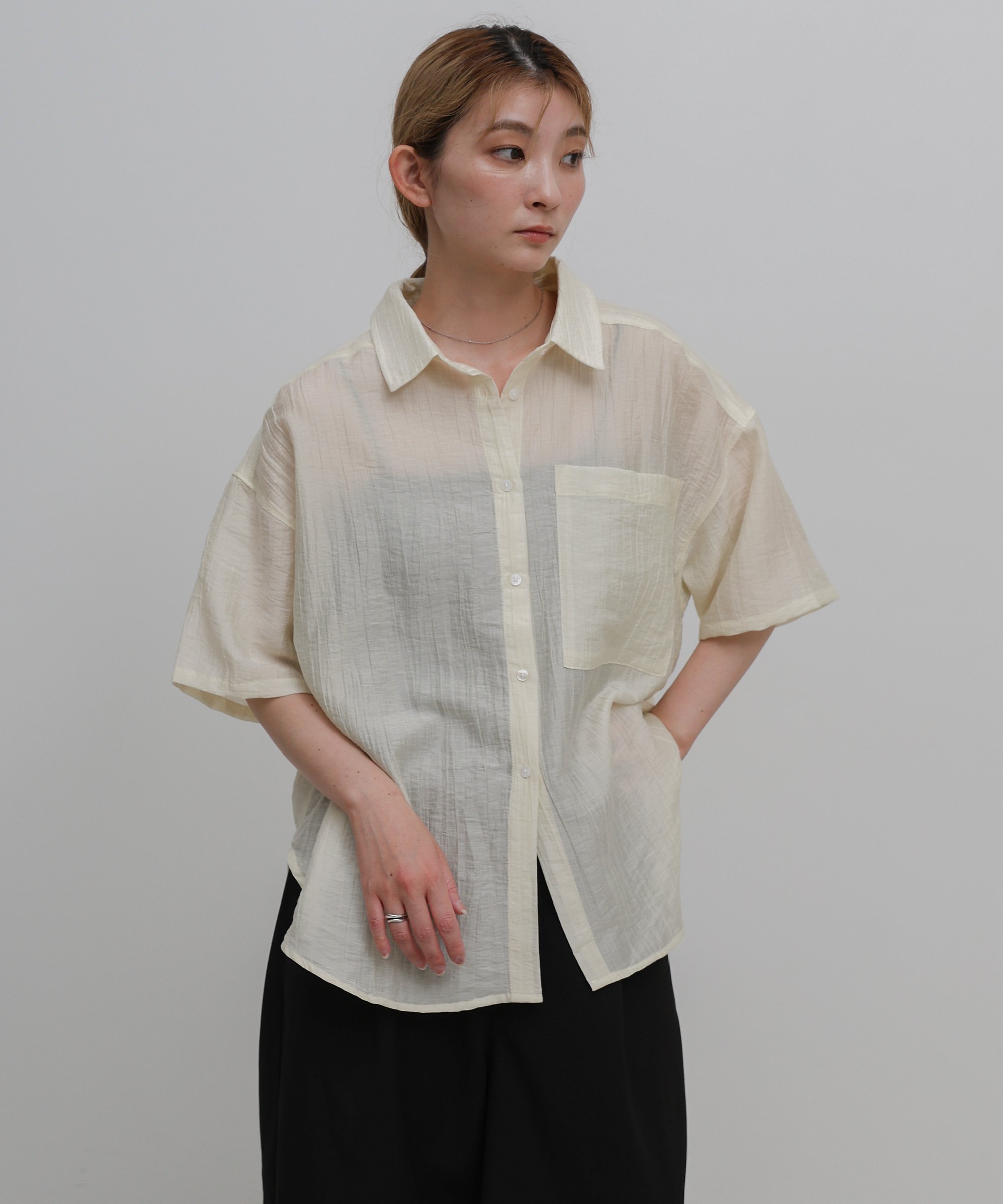 SELECT MOCA ニュアンスワッシャーシアーハーフシャツ セレクトモカ トップス シャツ・ブラウス