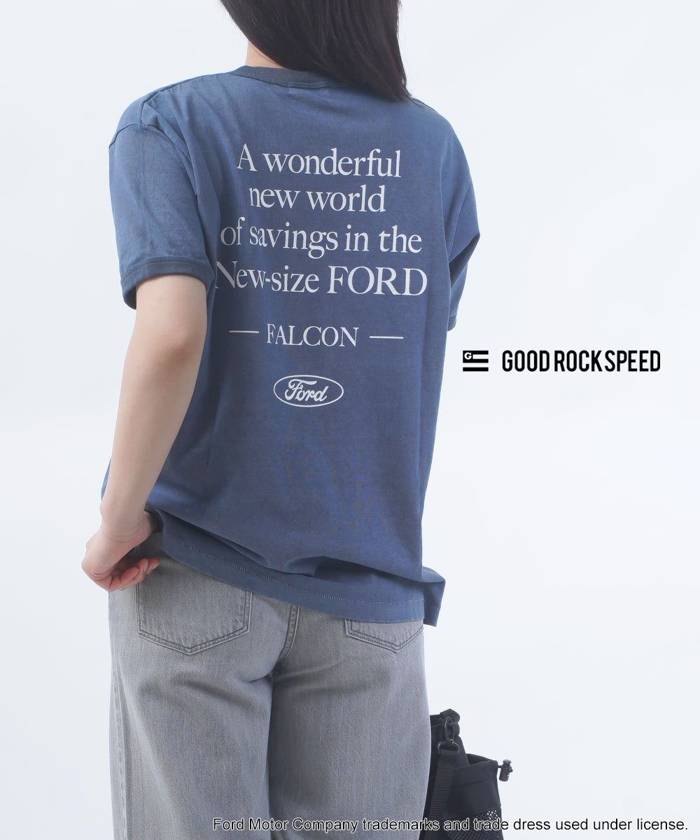 グッドロックスピード FORD FALCON AD GRAPHIC T-SHIRT ブルーコムブルー トップス カットソー・Tシャツ