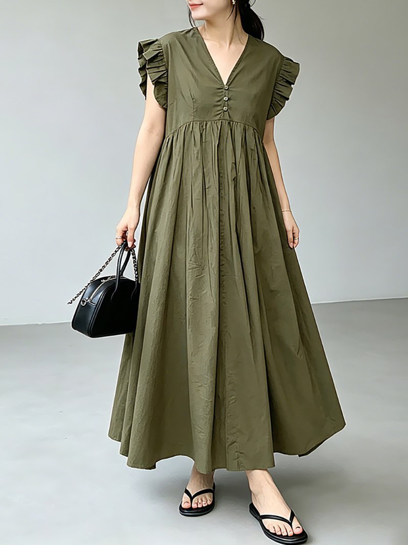 Doux Belle フリルフレンチスリーブVネックワンピース レディース ワンピース ドゥー・ベル ワンピース・ドレス チュニック ブルー ブラック【送料無料】