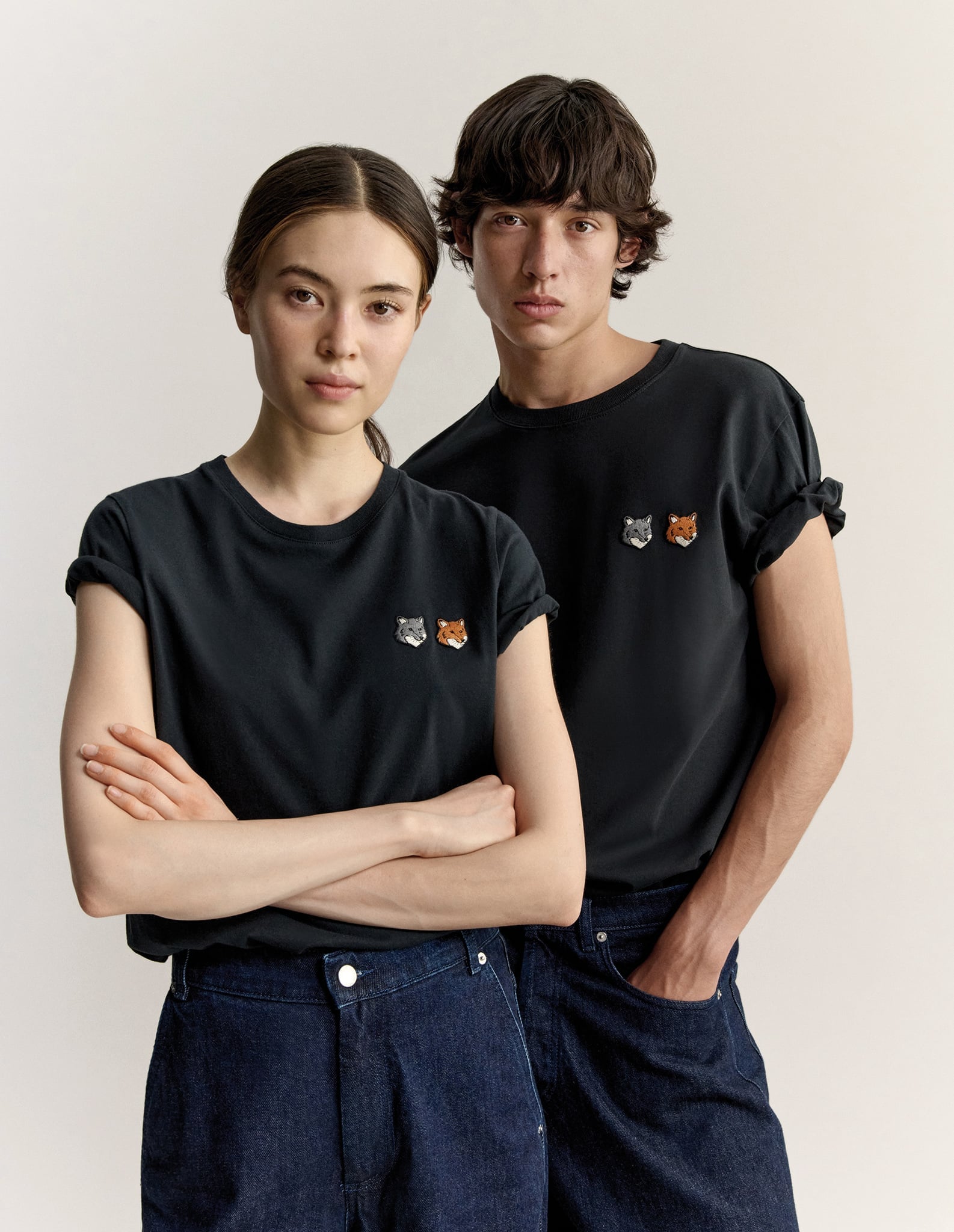 Maison Kitsune Maison Kitsune/(U)DOUBLE FOX HEAD COMFORT TEE-SHIRT メゾン キツネ トップス カットソー・Tシャツ ベージュ ブラック【送料無料】