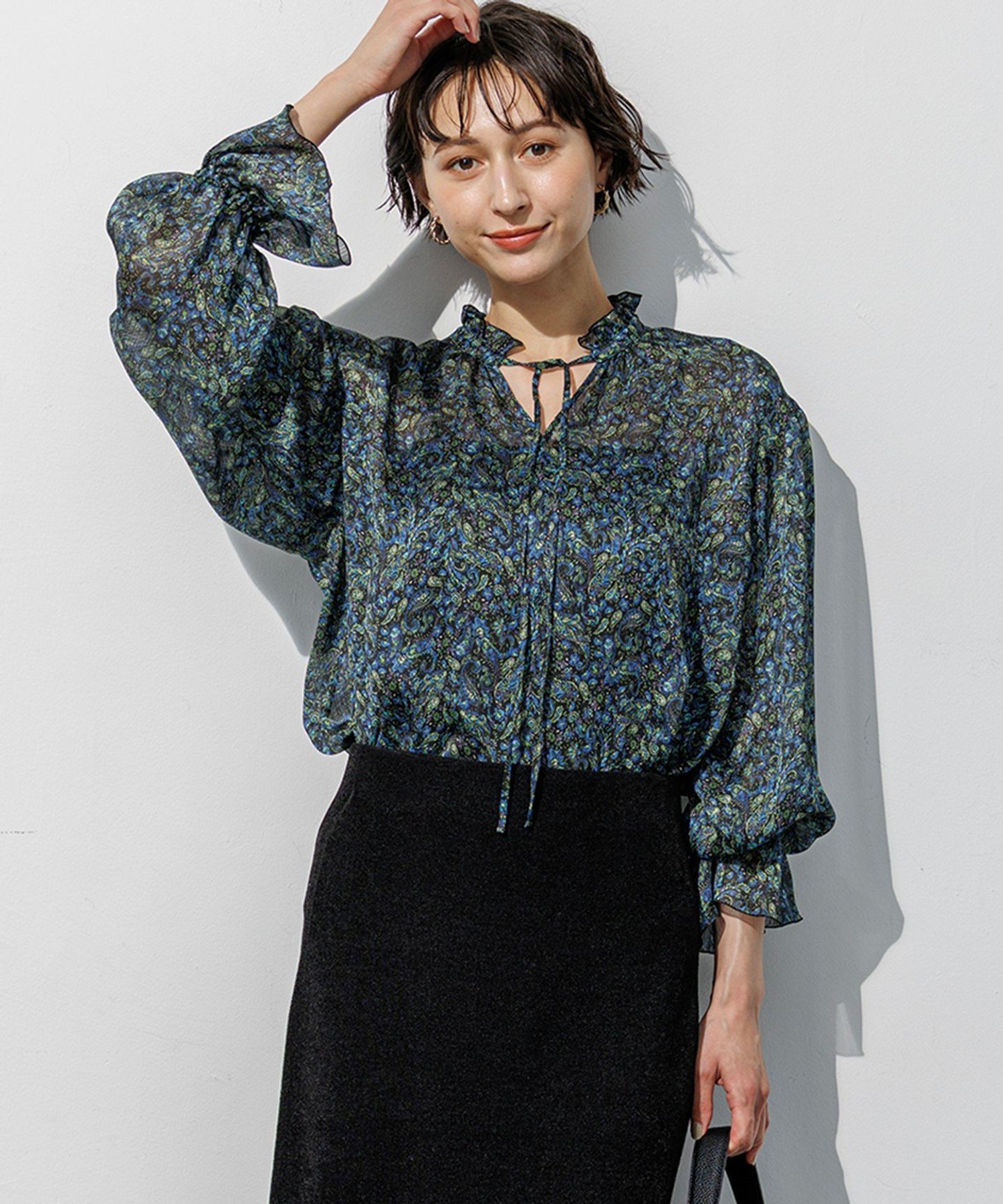 23区 リトルペイズリープリント ブラウス ニジュウサンク トップス シャツ・ブラウス グリーン
