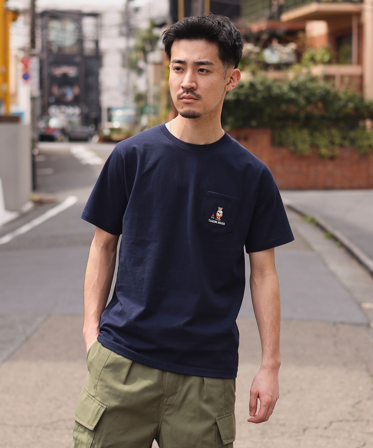 BEAMS HEART MEN タキビ ベアー ポケット Tシャツ ビームス ハート トップス カットソー・Tシャツ ホワイト ネイビー ブルー【送料無料】