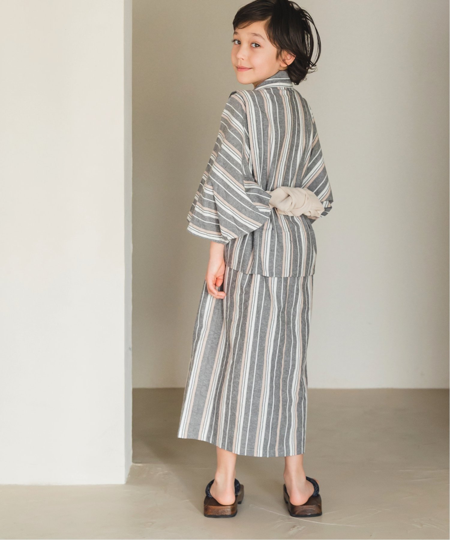 pairmanon ユニセックス 浴衣 兵児帯 2点セット ストライプ柄 ペアマノン 着物・浴衣・和装小物 浴衣 ブラック ブルー グレーのサムネイル