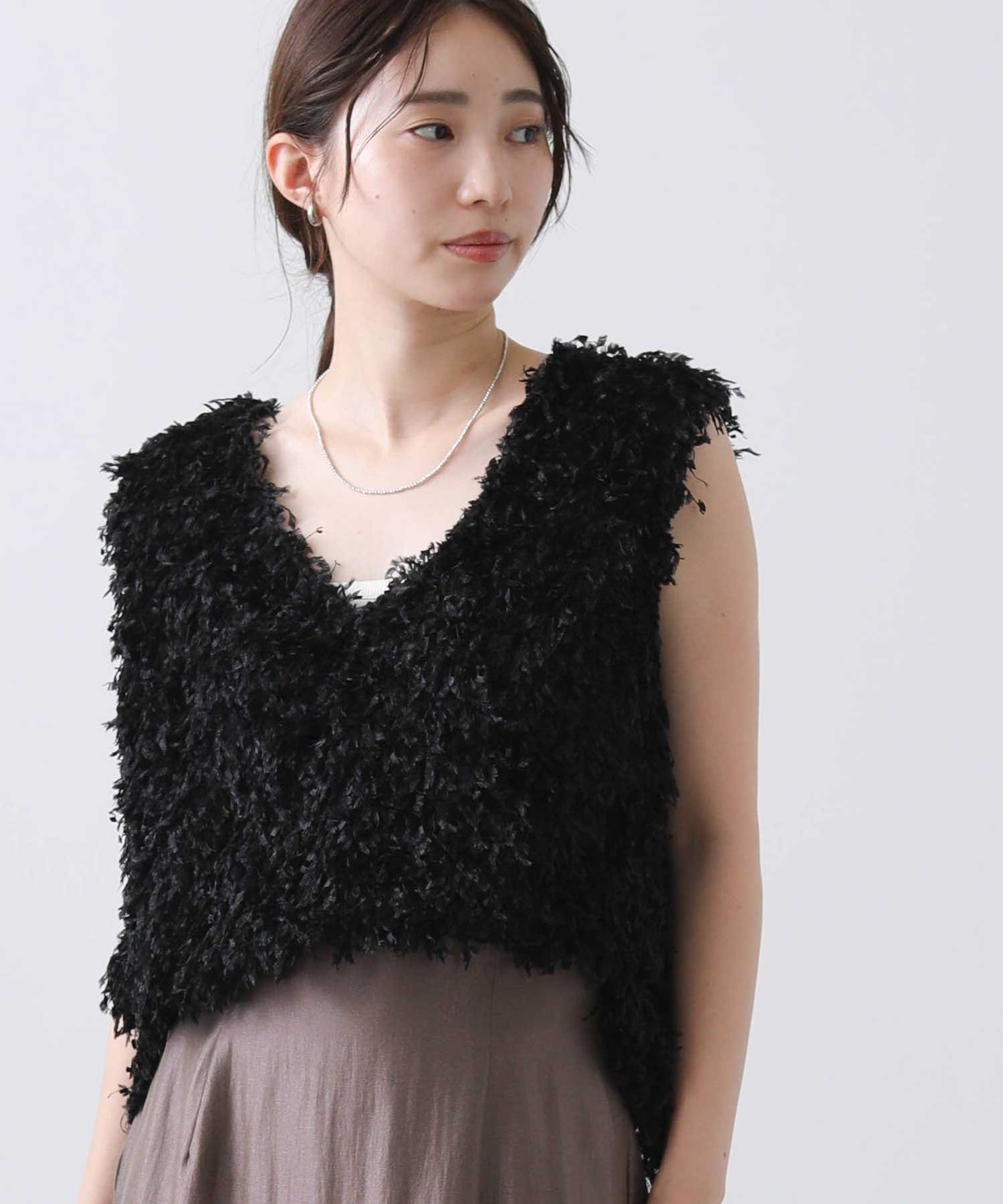 【SALE／50%OFF】Gready Brilliant シャギージャガードベスト グレディブリリアン トップス ベスト・ジレ ブラック ホワイト【送料無料】のサムネイル