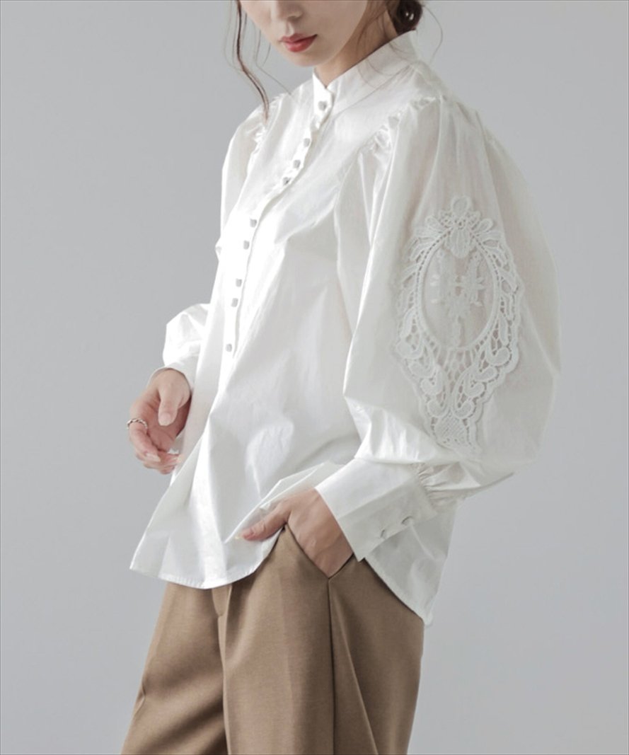 【SALE／38%OFF】La-gemme 刺繍レースブラウス ラジュール トップス シャツ・ブラウス ブルー ブラック ホワイトのサムネイル