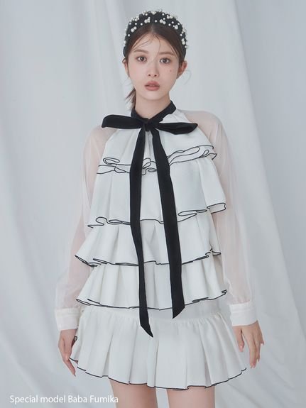 SNIDEL ティアードラッフルミニドレス スナイデル ワンピース・ドレス ワンピース ホワイト ブラック【..