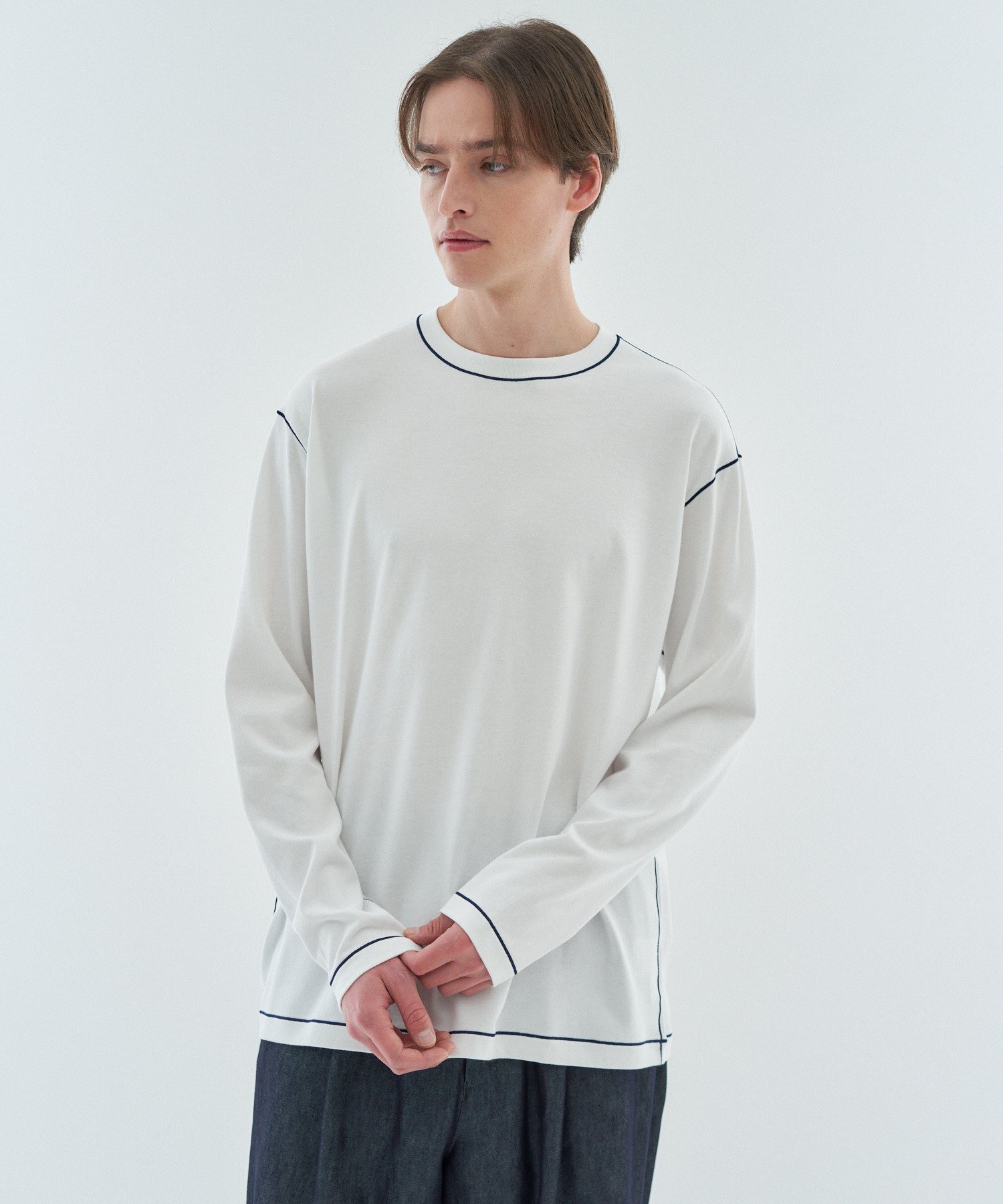 GOOD PEOPLE GOOD STITCHING GOOD PRODUCT for ESTNATION GOOD PEOPLE GOOD STITCHING GOOD PRODUCT for ESTNATION / カラーステッチ ロングスリーブカットソー エストネーション トップス その他のトップス ホワイト ブラック【送料無料】