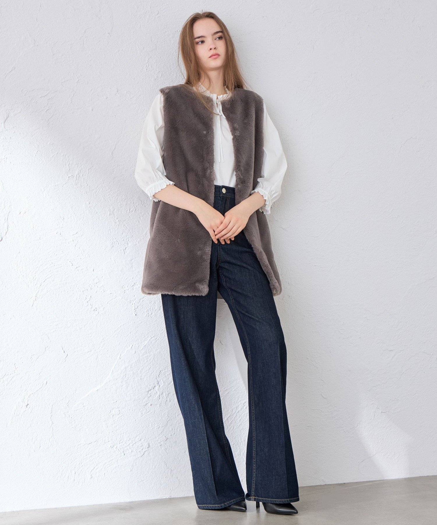 (L Size) 【L】ファーコンビニットロングジレ マッキントッシュ ロンドン ジャケット・アウター その他のジャケット・アウター グレー ベージュ