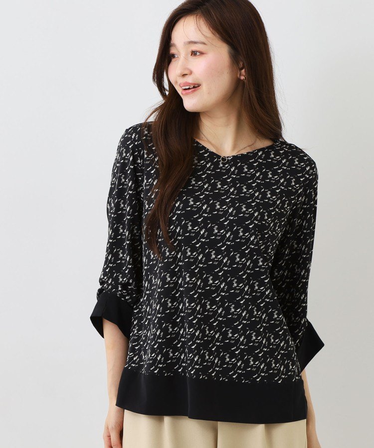 【手洗い可/日本製】スムースジャージ七分袖カットソー クード シャンス トップス カットソー・Tシャツ ブラック ベージュ ワインレッド ネイビー