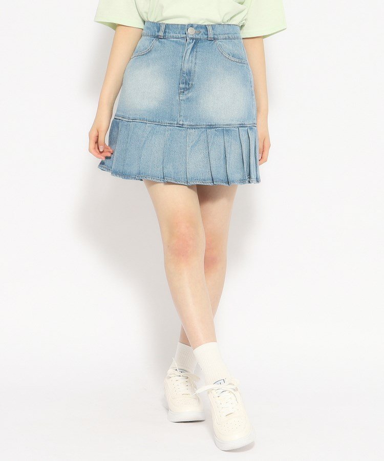 【SALE／40 OFF】PINK-latte 裾プリーツデニムスカート ピンク ラテ スカート その他のスカート ブルー ブラック