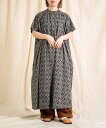 Brocante インドプリント(パターン) フロンセワンピース ドミンゴ ワンピース・ドレス ワンピース ブルー ブラック【送料無料】