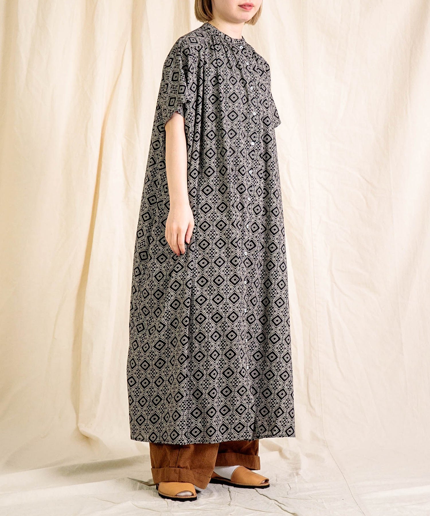 Brocante インドプリント(パターン) フロンセワンピース ドミンゴ ワンピース・ドレス ワンピース ブルー ブラック【送料無料】