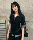 DIAVEL フェイクレイヤード半袖ポロシャツ/チェック柄*無地 ディアベル トップス カットソー・Tシャツ グレー ブラック