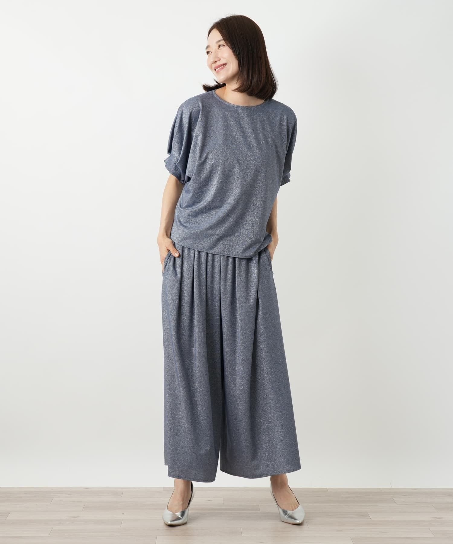 Leilian ラメワイドパンツ レリアン パンツ その他のパンツ ブルー