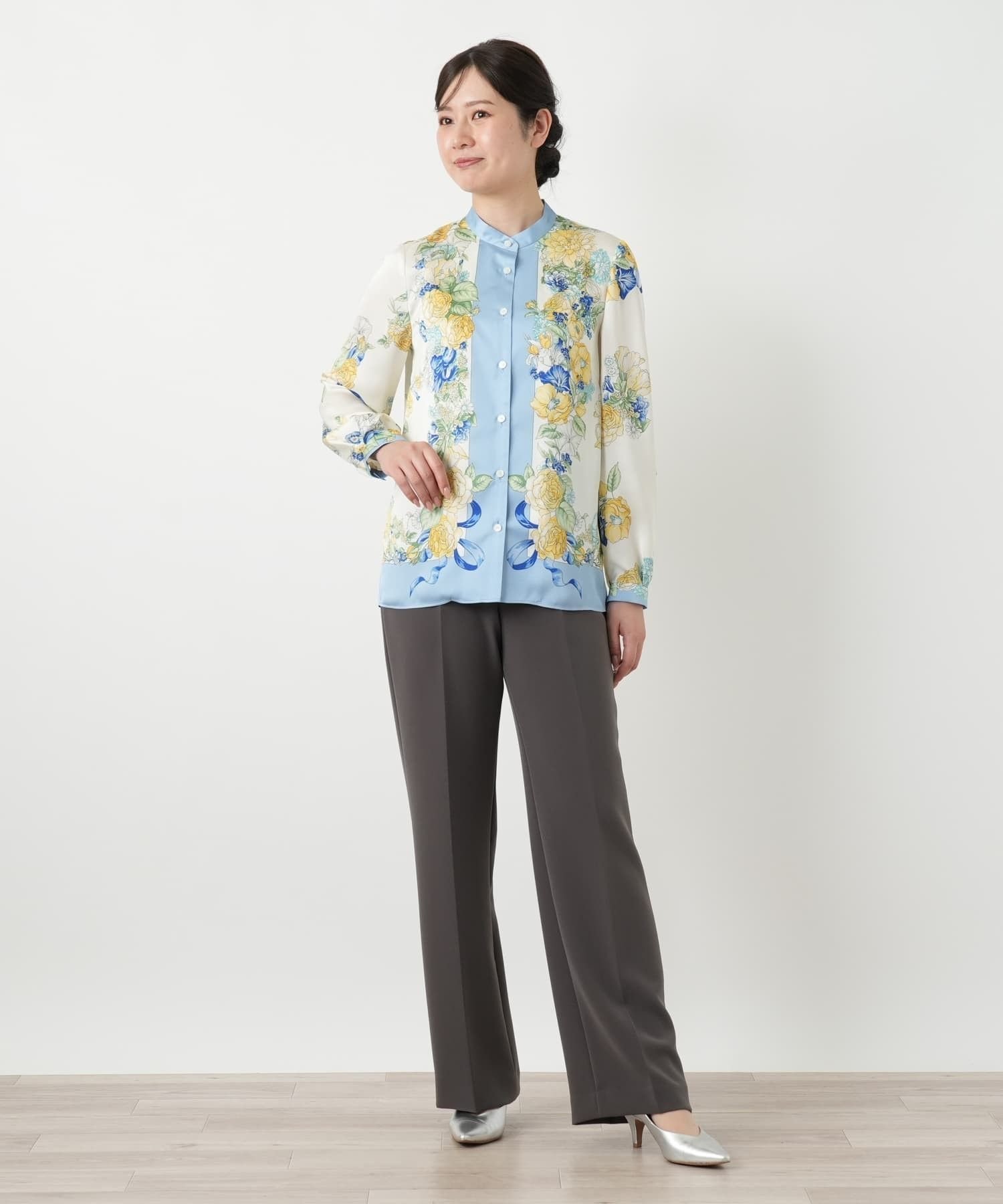Leilian 柄切替バンドカラーブラウス【ROCHAS Premiere】 レリアン トップス シャツ・ブラウス【送料無料】