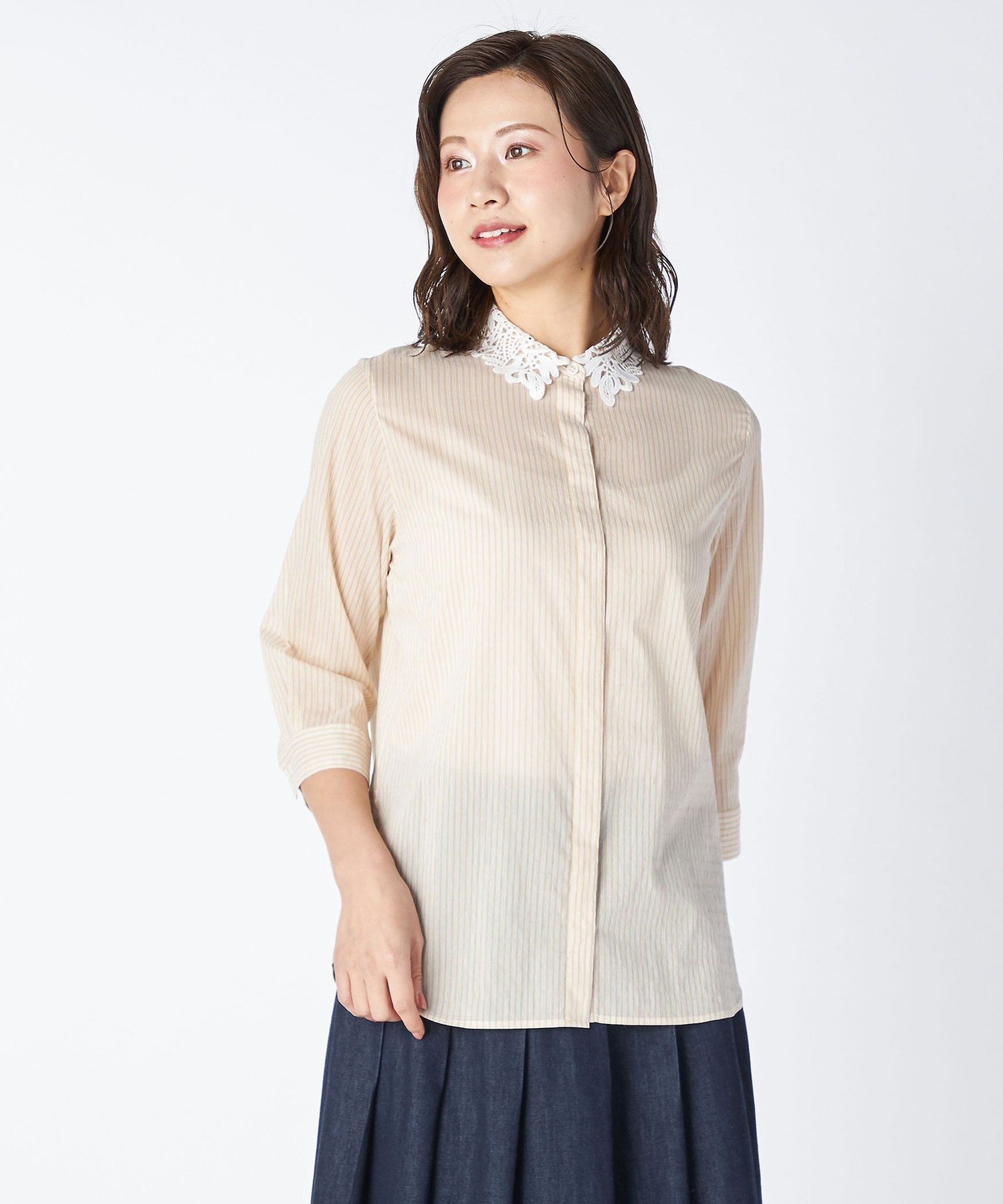 KEITH Breezyストライプブラウス キース トップス シャツ・ブラウス ベージュ