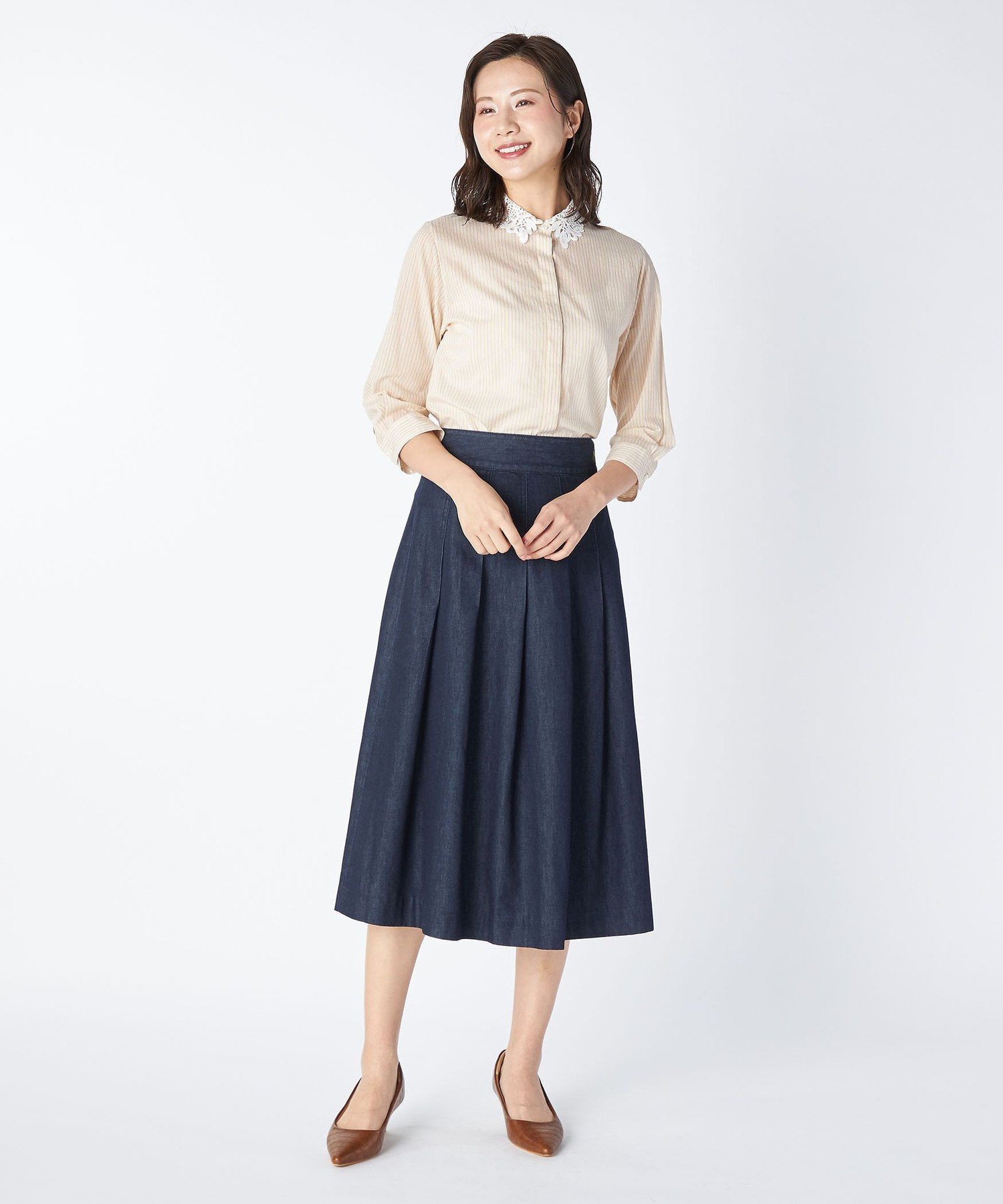 KEITH Breezyストライプブラウス キース トップス シャツ・ブラウス ベージュ