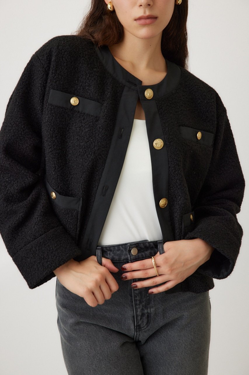 【SALE／50%OFF】crie conforto カーリーツイードジャケット クリー コンフォルト ジャケット・アウター その他のジャケット・アウター ブラック ホワイト【送料無料】