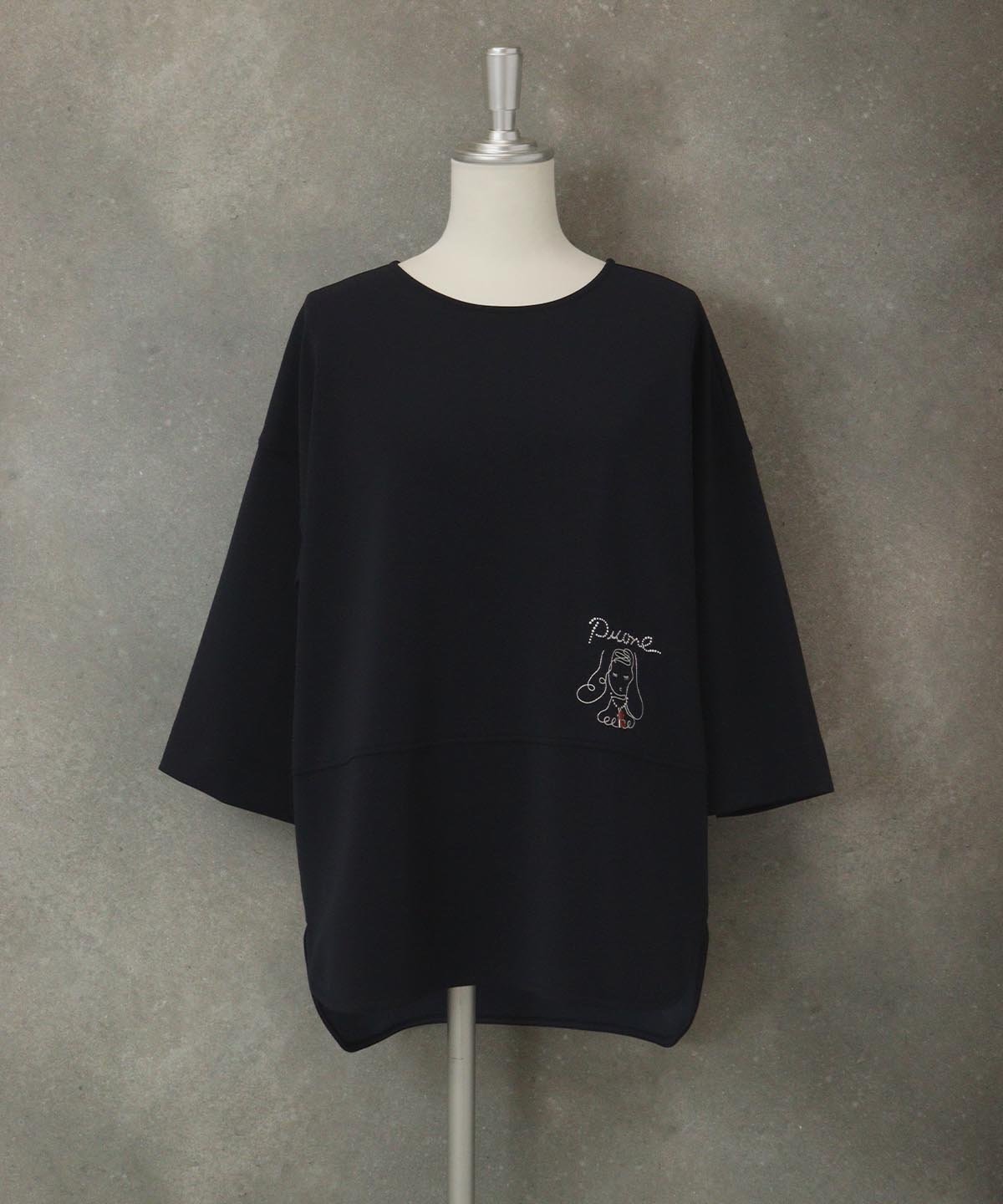 ポイント刺繍七分袖UVプルオーバー スタジオピッコーネ トップス カットソー・Tシャツ ホワイト ネイビー ベージュ