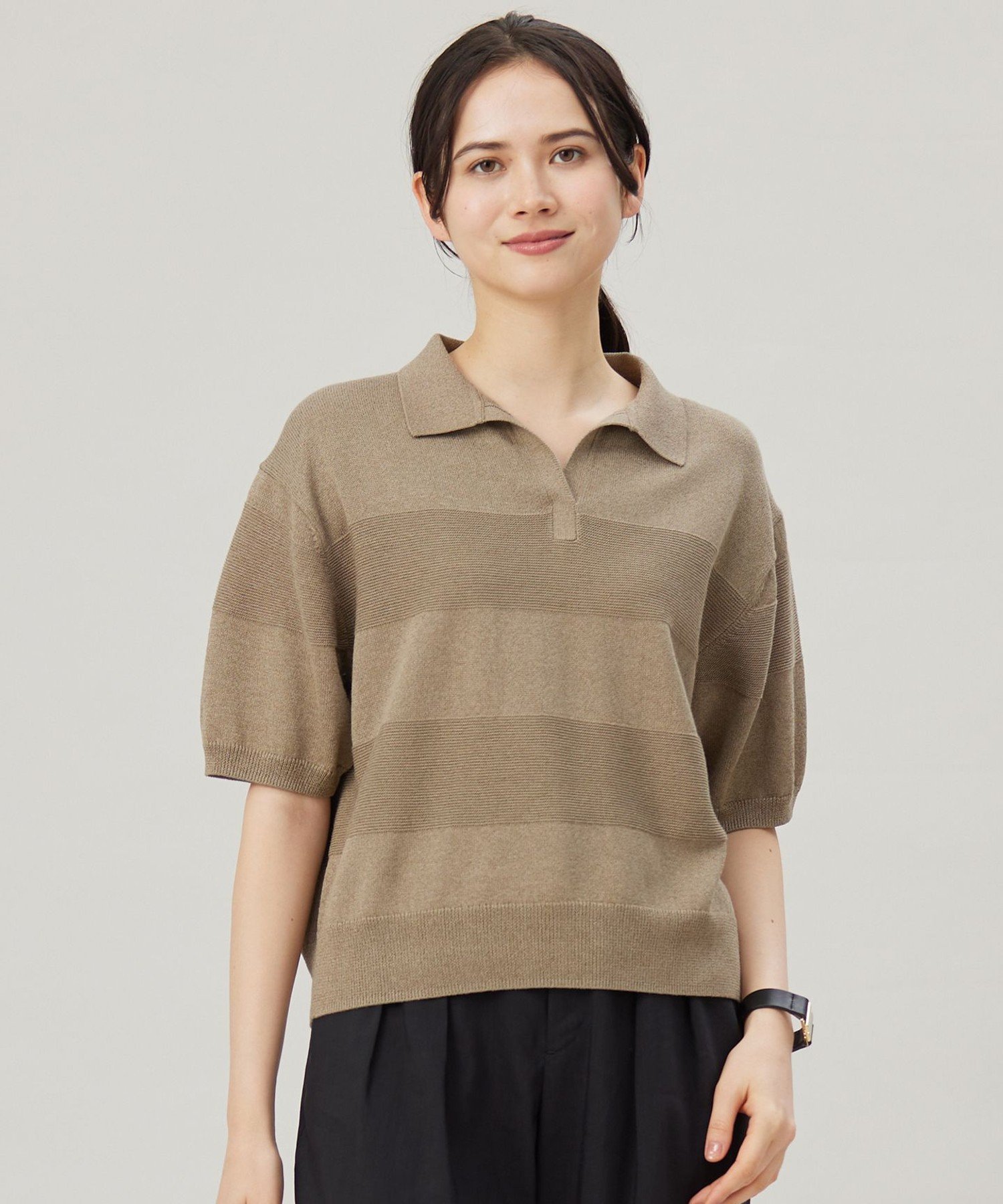 【SALE／30%OFF】自由区 S 【洗える】ペーパーブレンドスキッパーポロ ニット ジユウク トップス ニット ブルー【送料無料】