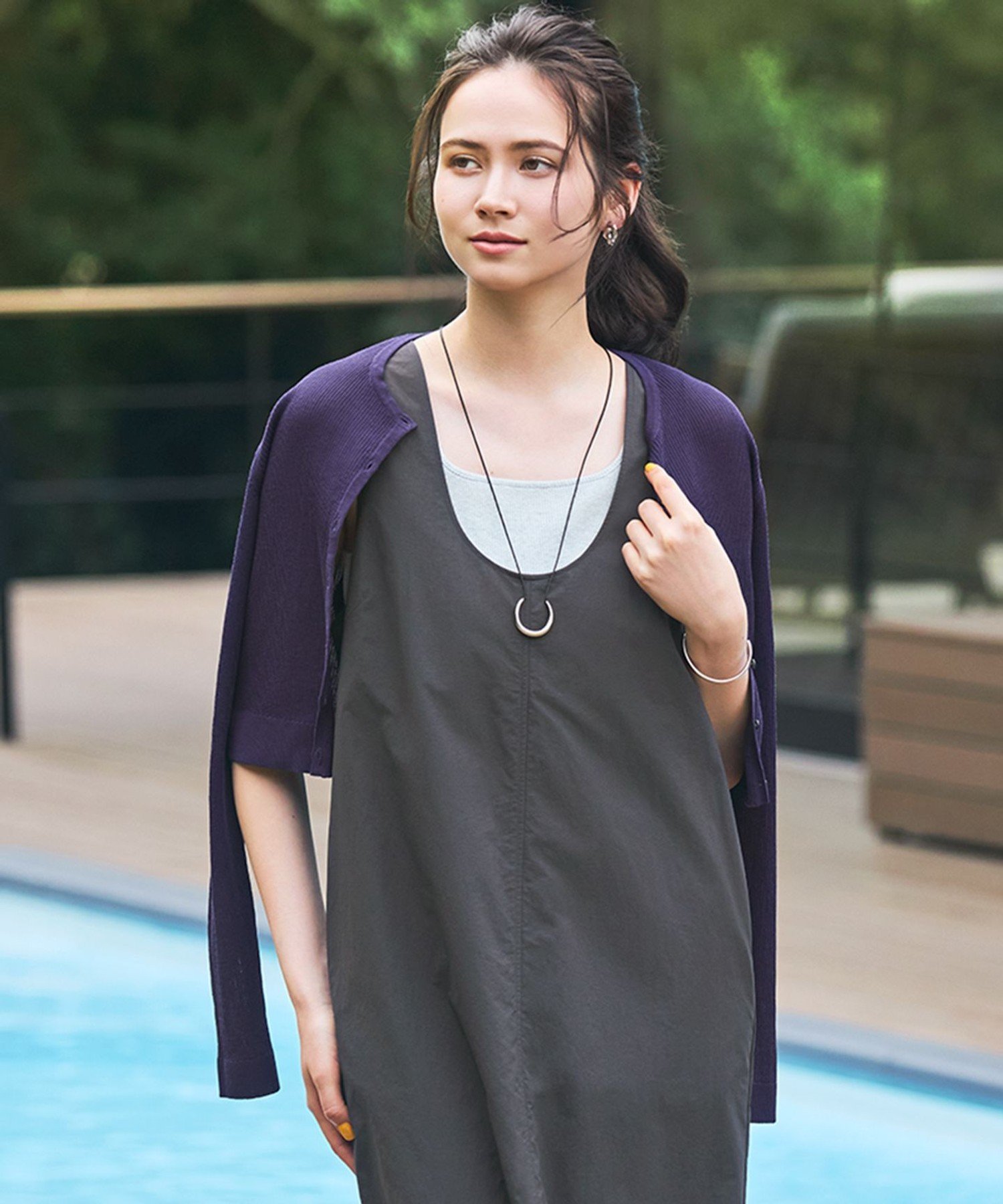 【SALE／20%OFF】23区 L 【SLOW/一部店舗限定】シアーサマー リブ カーディガン ニジュウサンク トップス カーディガン ホワイト パープル ブラック【送料無料】