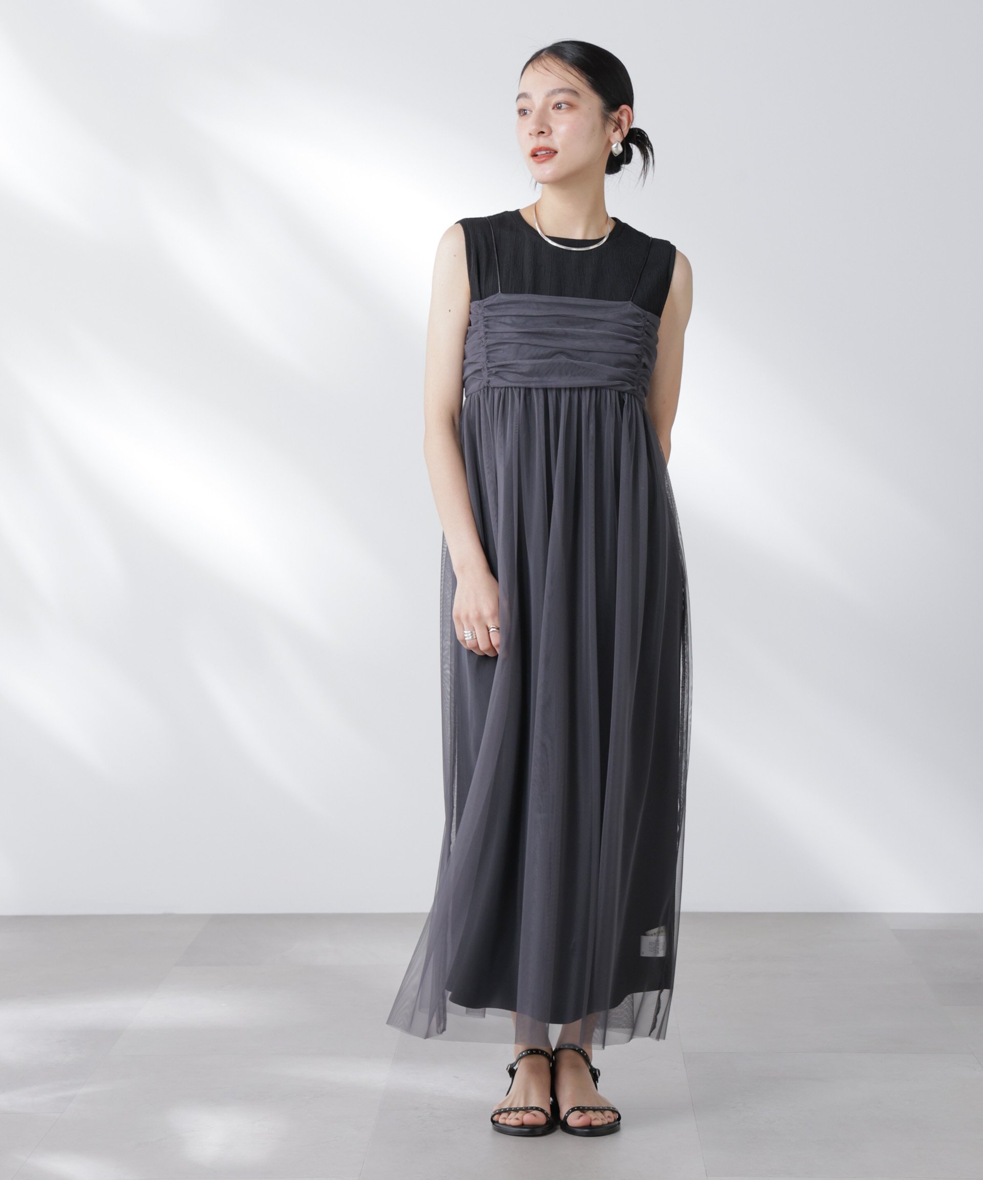 【SALE/35%OFF】NANO universe チュールキャミ×カットワンピースセット ナノユニバース ワンピース・ドレス ワンピース グレー ベージュ【...