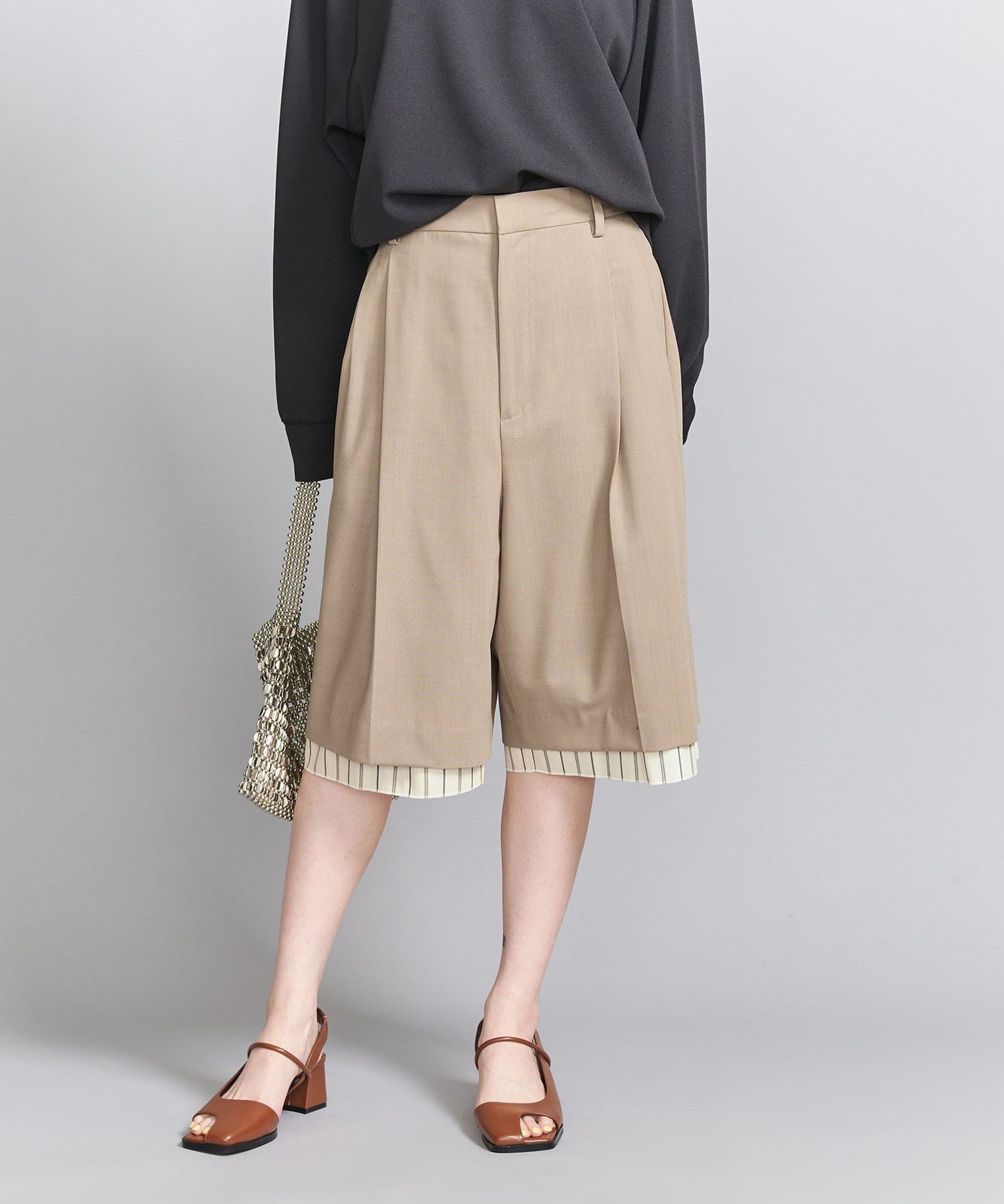 【SALE／30%OFF】BEAUTY&YOUTH UNITED ARROWS レイヤード ハーフパンツ ユナイテッドアローズ アウトレット パンツ その他のパンツ ベージュ グレー【送料無料】