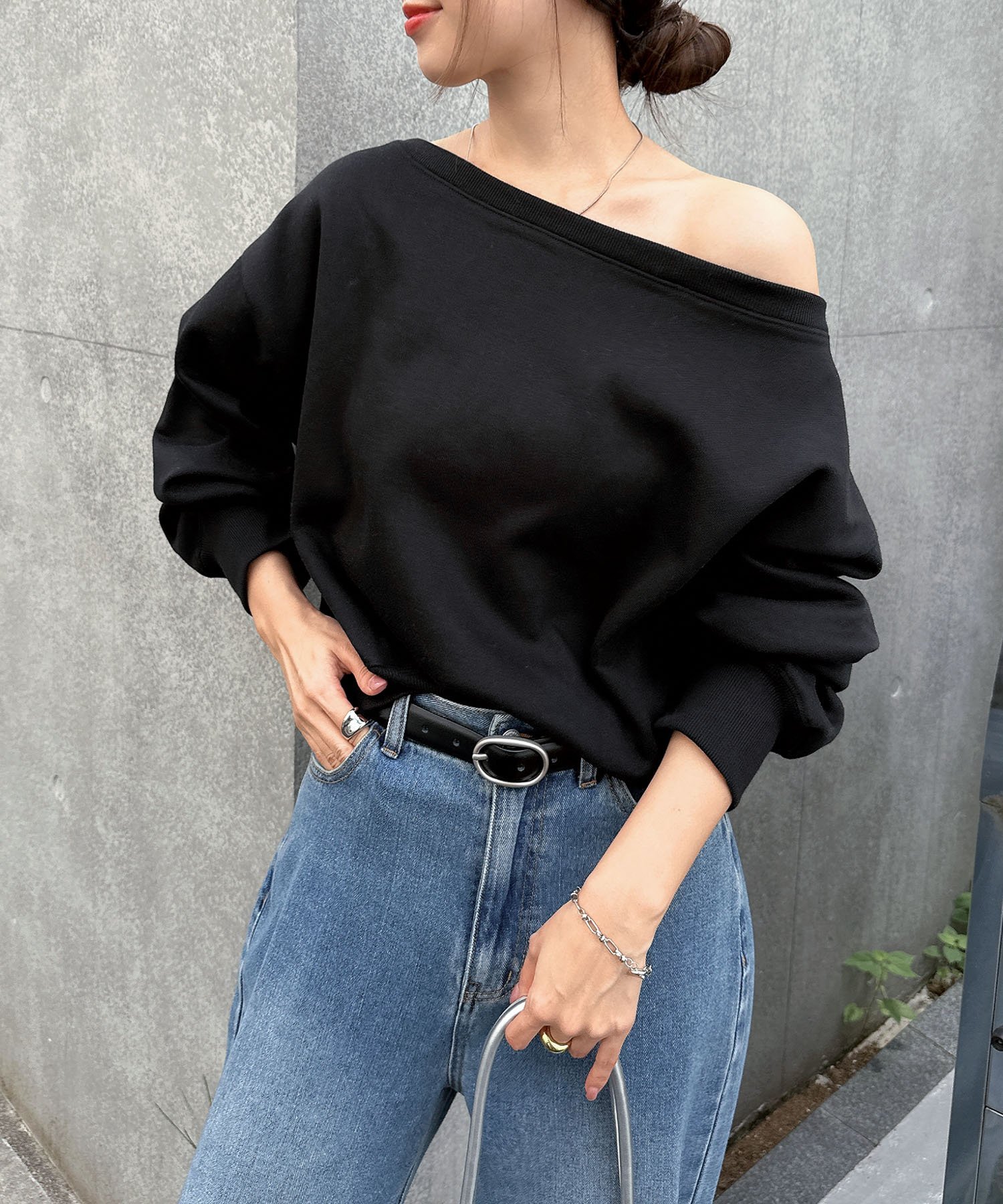 andme 裏起毛 オフショルダー スウェット トップス アンドミー トップス スウェット・トレーナー ベージュ ピンク ブラック【送料無料】のサムネイル