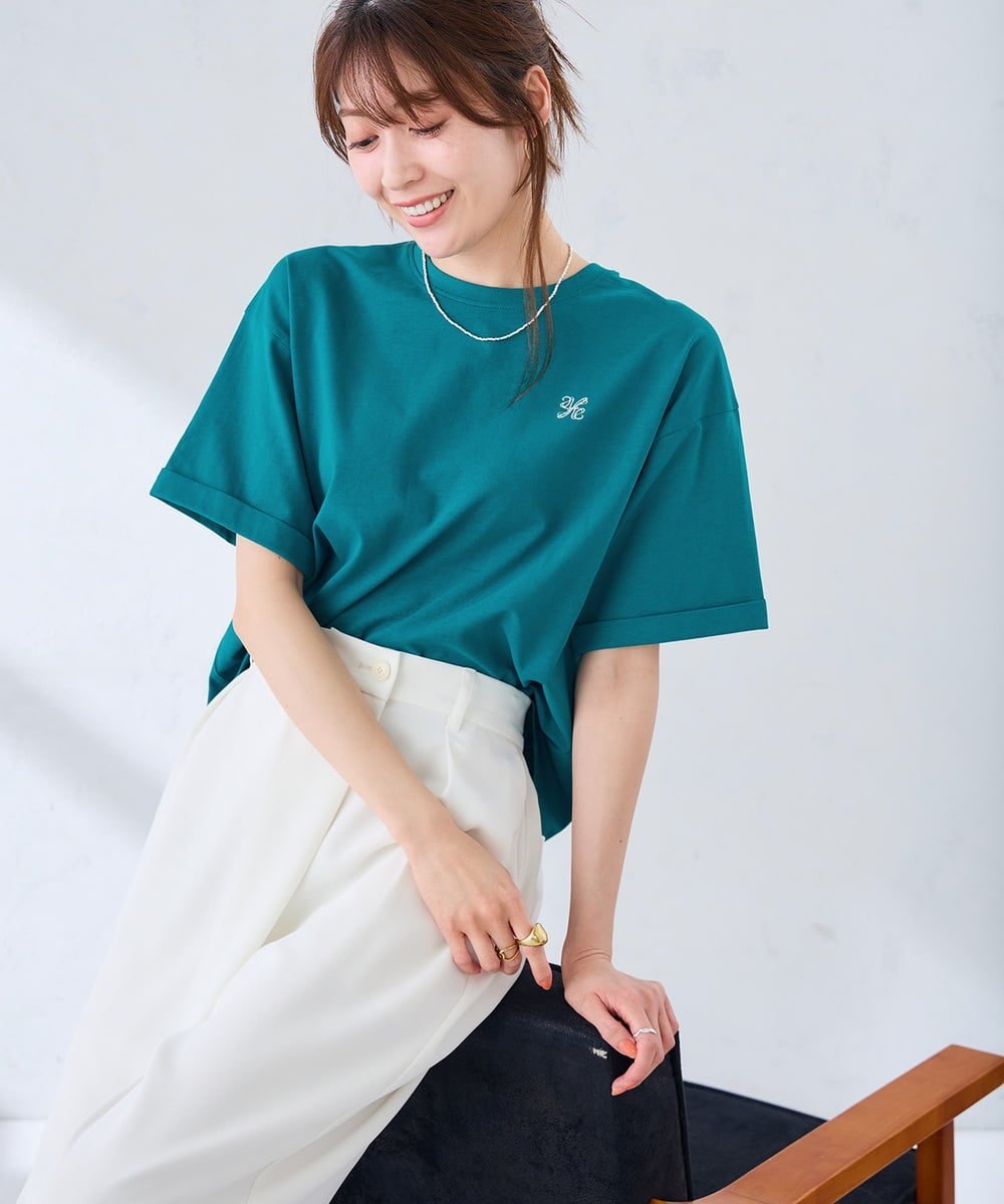 【SALE／10%OFF】a.v.v 大人のクロップド刺繍Tシャツ【UVカット・接触冷感】 アー・ヴェ・ヴェ トップス カットソー・Tシャツ ネイビー イエロー グリーン ホワイト