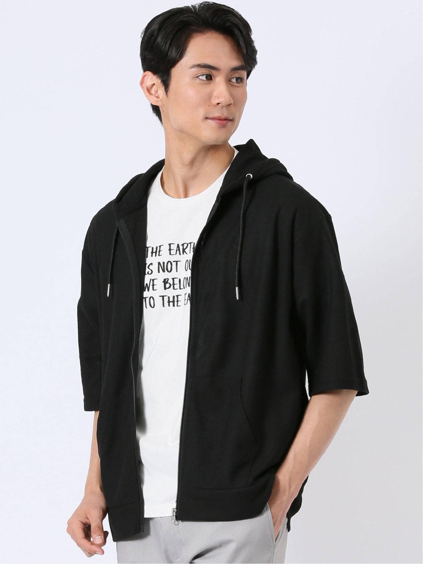 【SALE／10%OFF】m.f.editorial カウラ/Kaule ハニカム メッシュ 半端袖 パーカー タカキュー トップス パーカー・フーディー ブルー グレー【送料無料】