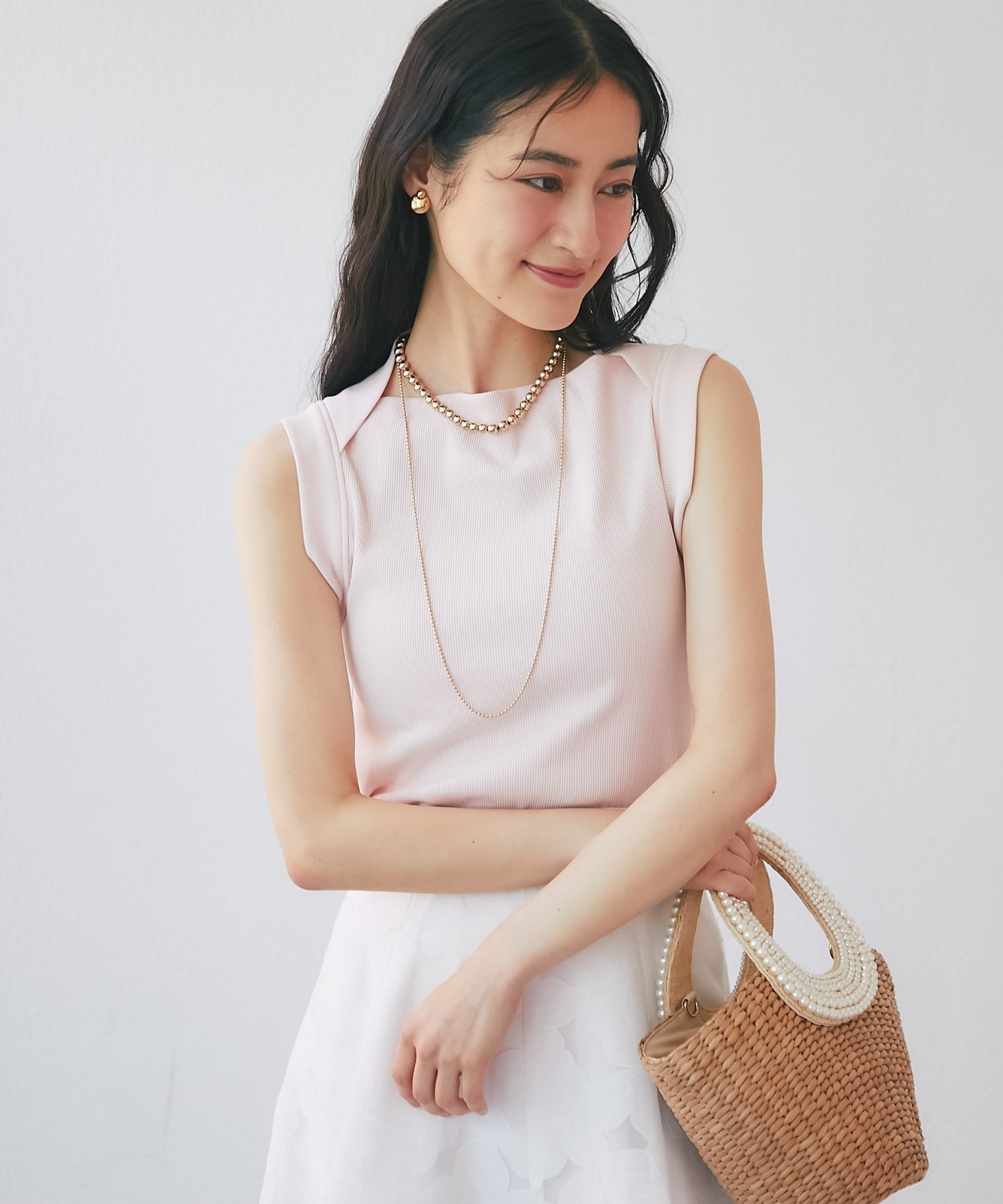La boutique BonBon 【mikiカラー監修・今すぐお届け】リブタンク ラブティックボンボン トップス ノースリーブ・タンクトップ ホワイト ブルー ピンク