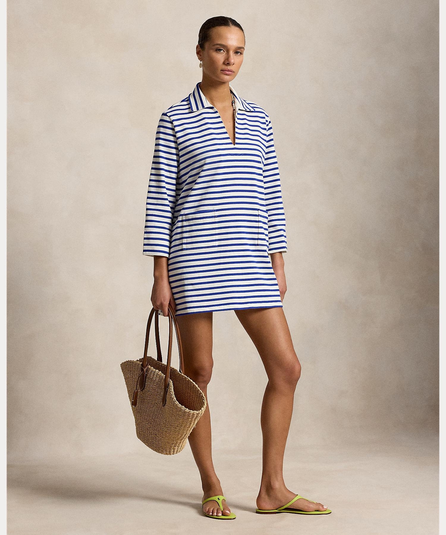 POLO RALPH LAUREN ストライプド コットン ドレス ラルフローレン ワンピース・ドレス ワンピース ホワイト【送料無料】