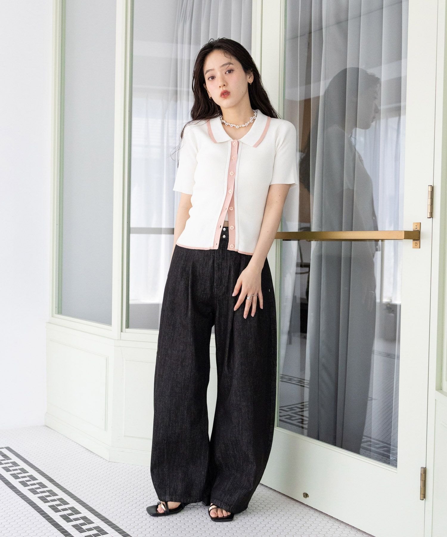 RAGEBLUE 【WOMENS】バイカラーリブニットポロカーディガン2 レイジブルー トップス ニット ホワイト ネイビー