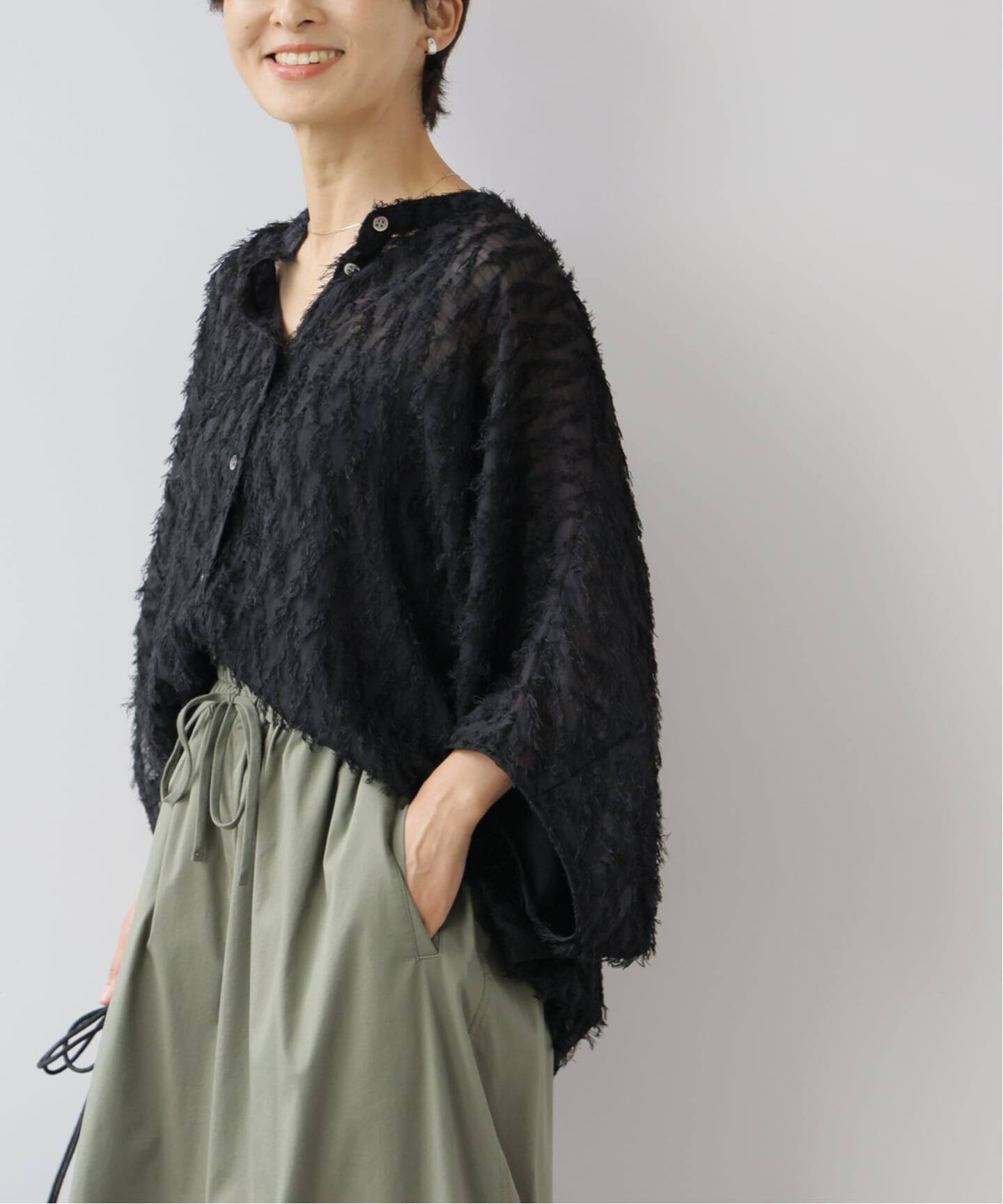 JOURNAL STANDARD relume シアーカットジャガードポンチョシャツ ジャーナル スタンダード レリューム トップス シャツ・ブラウス ブラック ベージュ