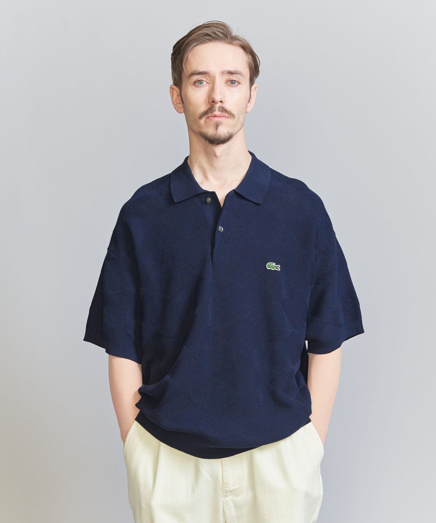 ラコステ BEAUTY&YOUTH UNITED ARROWS ＜LACOSTE for BEAUTY&YOUTH＞ ジャカード ニット ポロシャツ ビューティー＆ユース　ユナイテッドアローズ トップス ニット ネイビー ホワイト ブラック【送料無料】