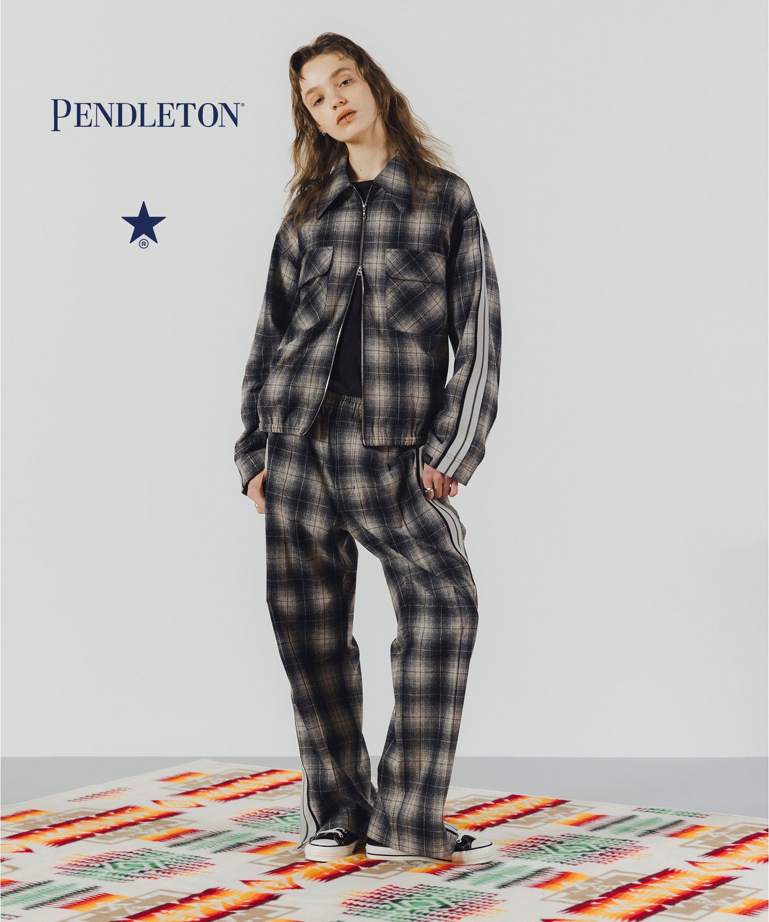 CONVERSE TOKYO 【PENDLETON】SIDE LINE CHECKED JACKET (SET-UP) コンバーストウキョウ ジャケット・アウター ブルゾン・ジャンパー ブラック ブラウン ブルー【送料無料】
