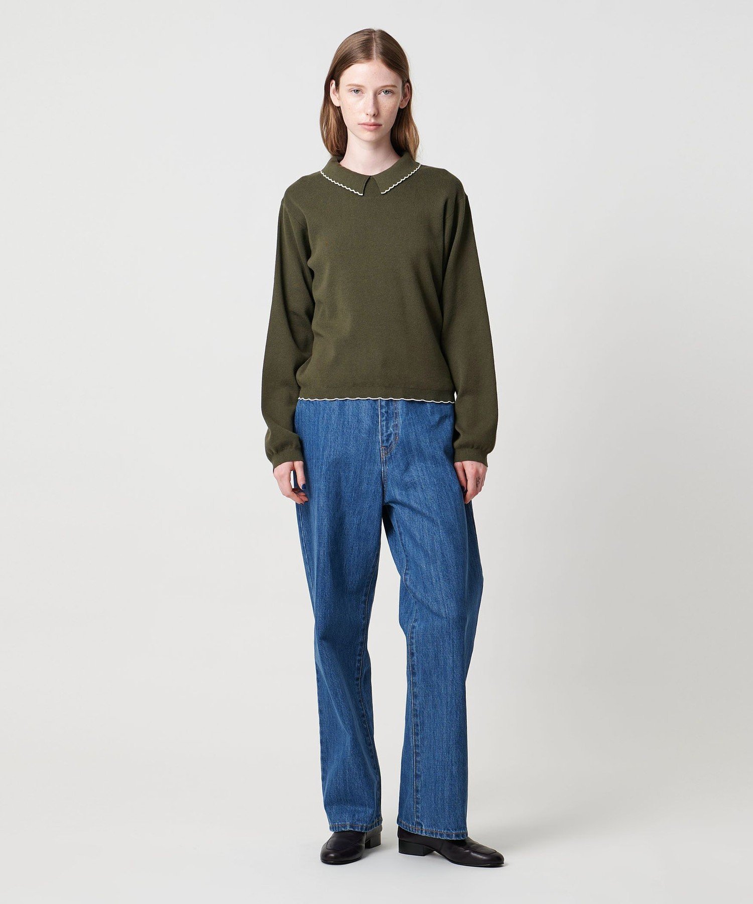 Steven Alan ＜Steven Alan＞コットンカシミヤ ラッフル ポロニット ユナイテッドアローズ アウトレット トップス ニット ネイビー グリーン
