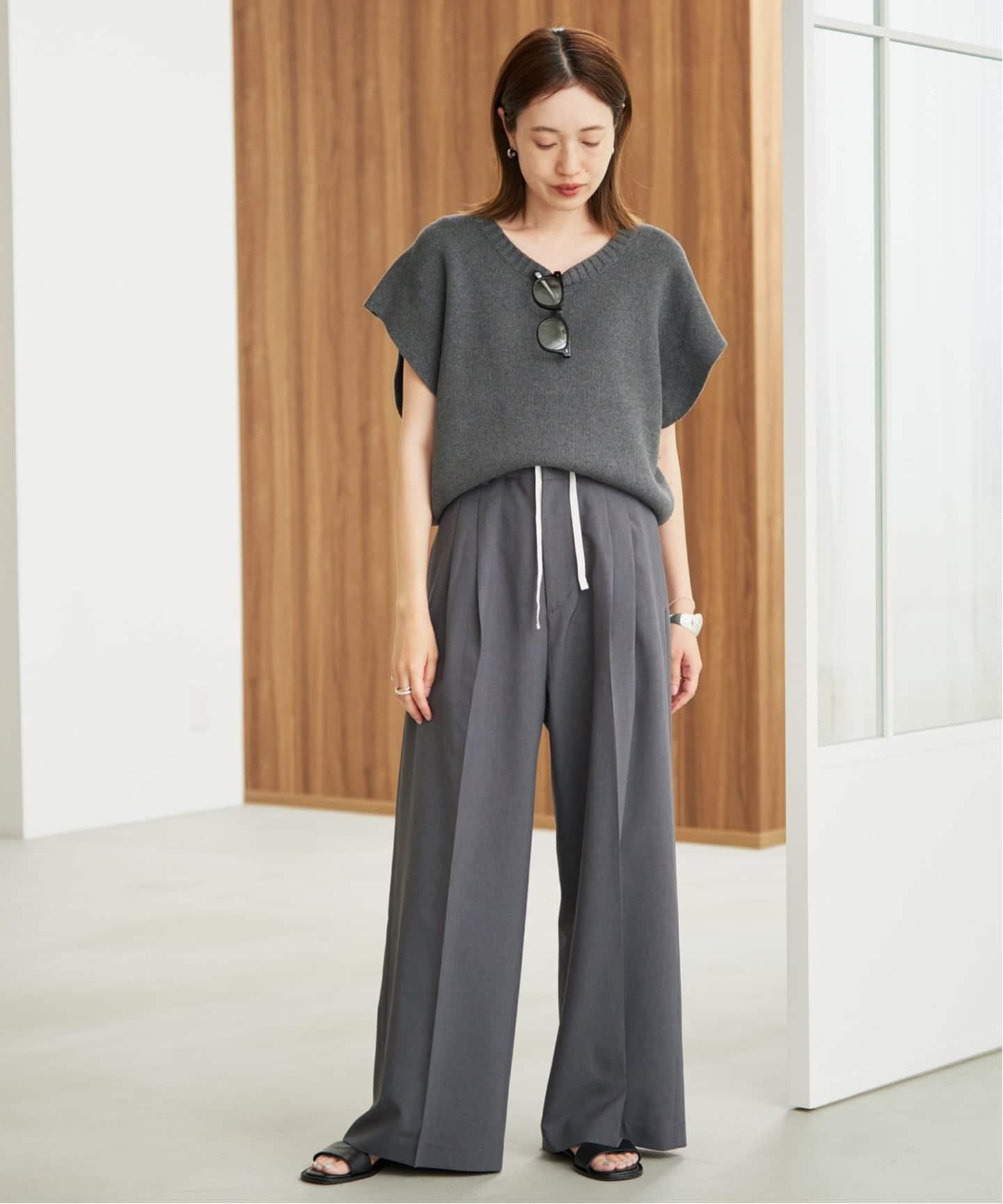 SLOBE IENA 《WEB限定/接触冷感/UVカット/吸水速乾/4サイズ展開/追加》ワイドスラックス スローブ イエナ パンツ スラックス・ドレスパンツ ベージュ グレー