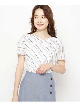 【SALE/30%OFF】Airpapel 【テレワーク/ハンドウォッシュ】異素材バイアスストライププルオーバー ワールドオンラインストアセレクト カットソー Tシャツ ホワイト ベージュ ブルー【送料無料】