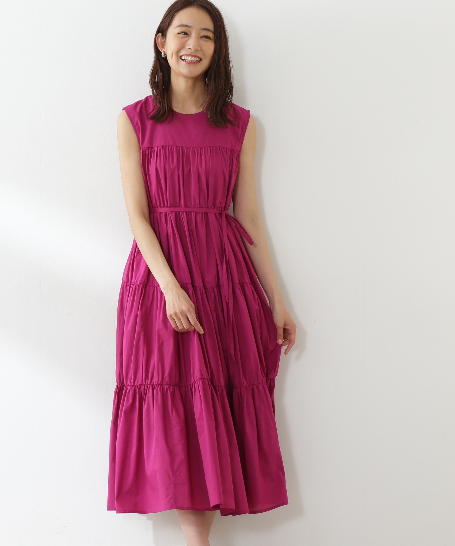 【SALE／20%OFF】N. Natural Beauty Basic コットンローンノースリーブティアードワンピース 《WEB限定商品》 エヌ ナチュラルビューティーベーシック* ワンピース・ドレス ワンピース グレー ブラック ピンク イエロー【送料無料】