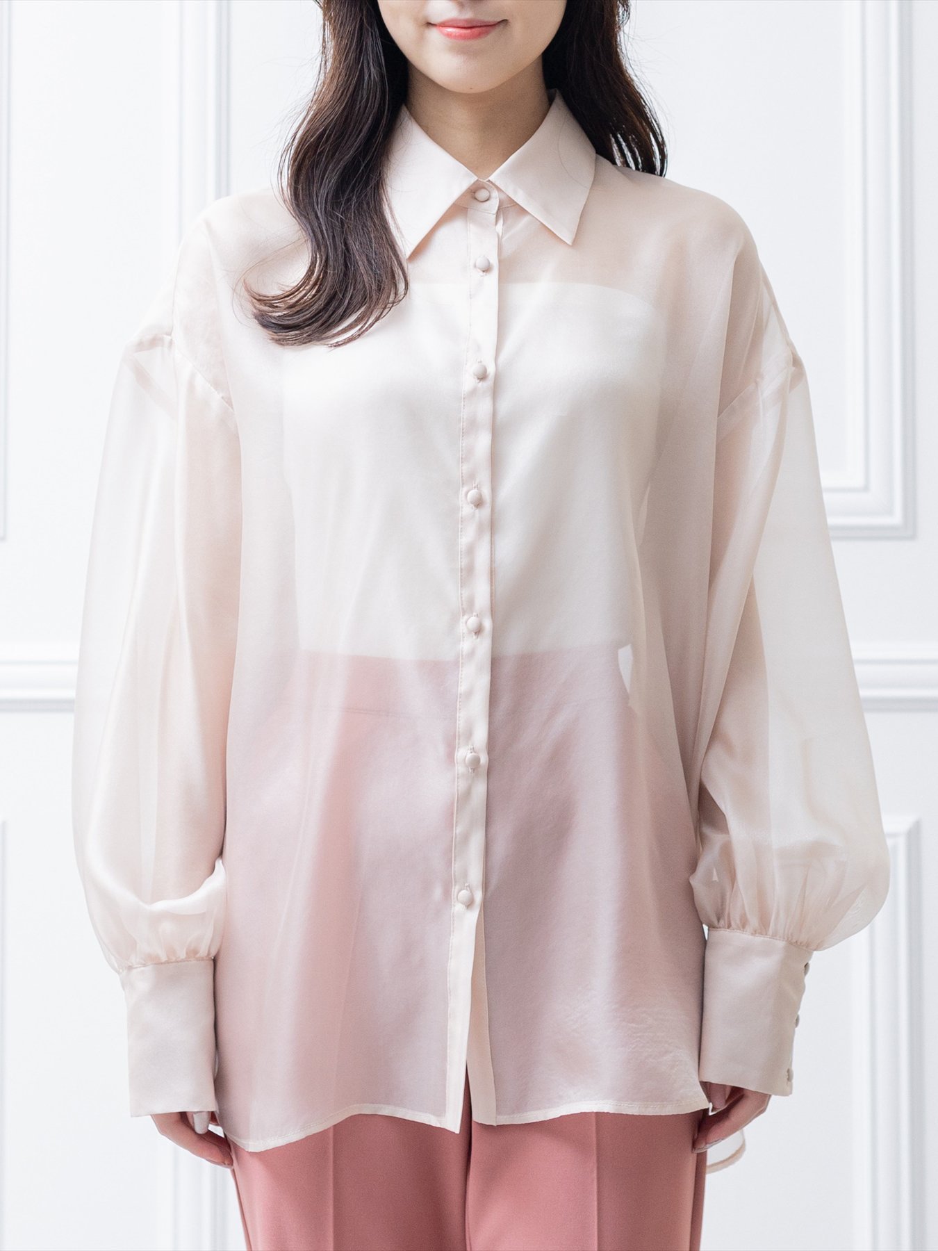 【SALE／40%OFF】clear 長袖シアーシャツ クリア トップス シャツ・ブラウス ベージュ ピンク ブルーのサムネイル