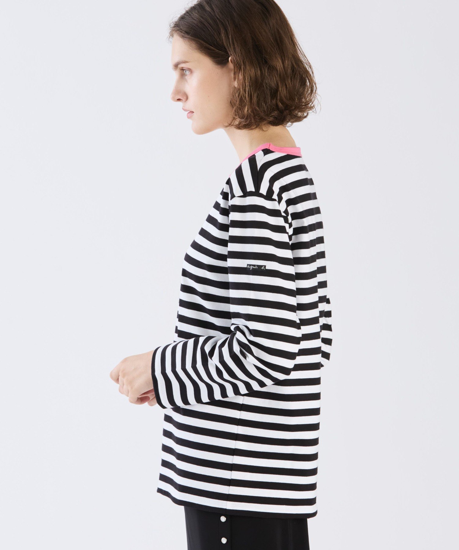 細ボーダー コットン 長袖 Tシャツ "Biotop" アニエスベー トップス カットソー・Tシャツ ブラック
