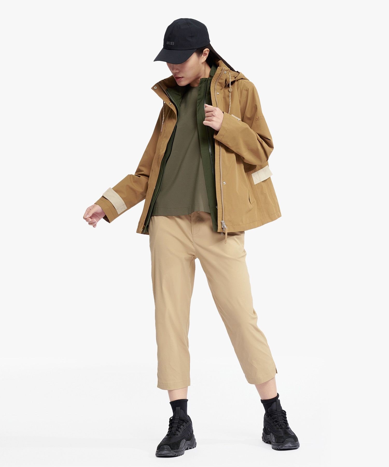【SALE／30%OFF】AIGLE GORE-TEX ゴアテックス 防水 撥水 防風 透湿 2レイヤーフーデッドハイキングジャケット / フード取り外し可 エーグル ジャケット・アウター マウンテンパーカー ブラウン ネイビー【送料無料】