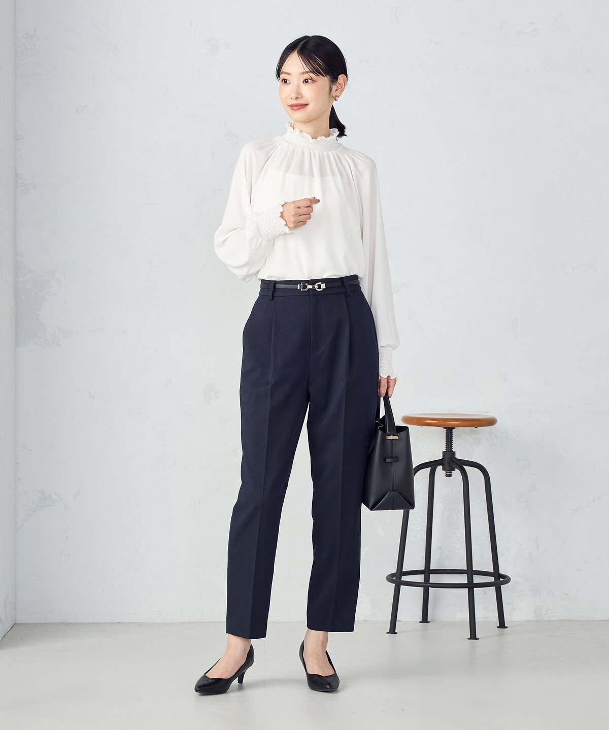 【セットアップ対応】杢調テーパードパンツ コムサイズム パンツ その他のパンツ ネイビー
