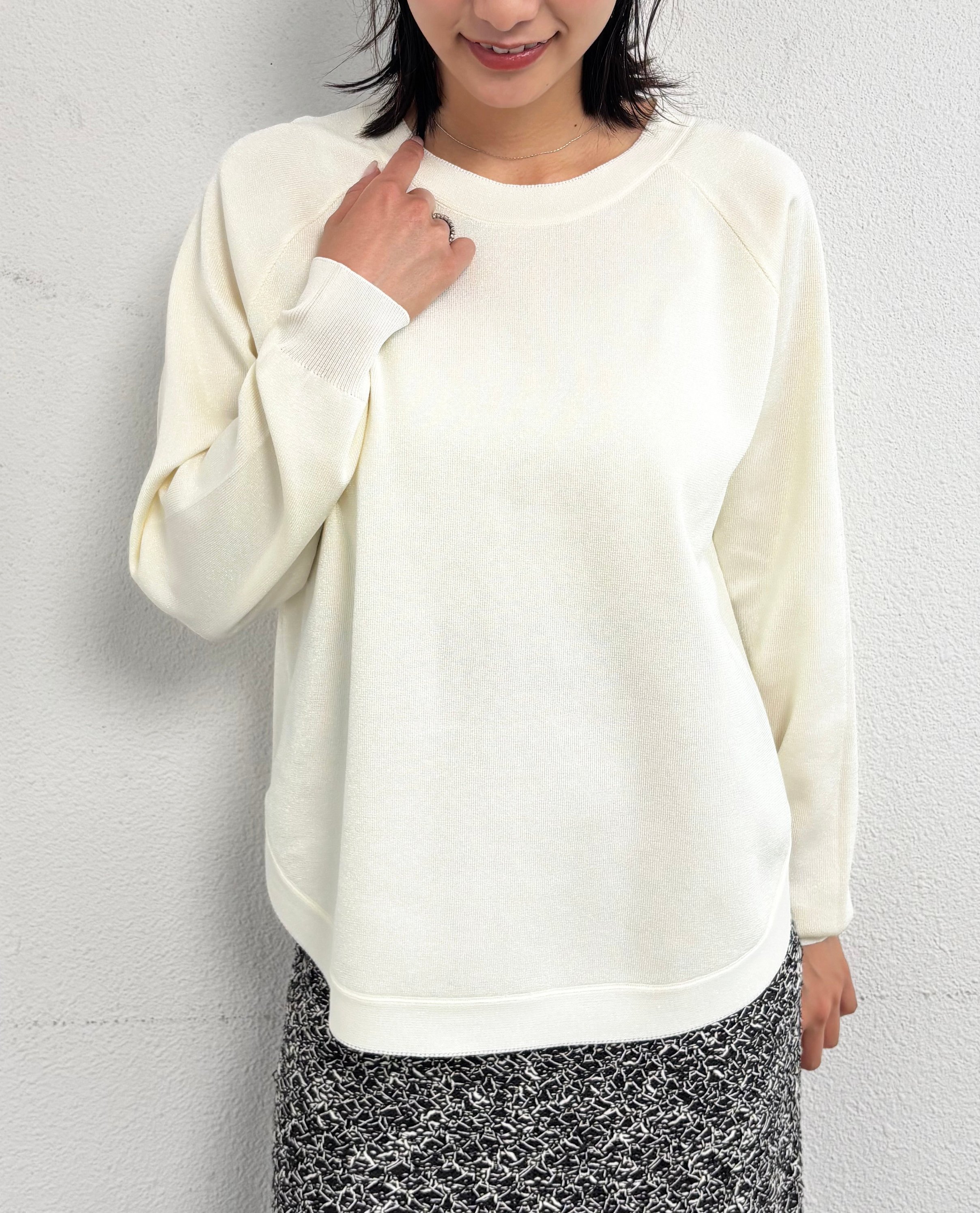 YEVS エアリーグリッターラウンドプルオーバー イーブス トップス ニット ホワイト グレー ブラウン【送料無料】