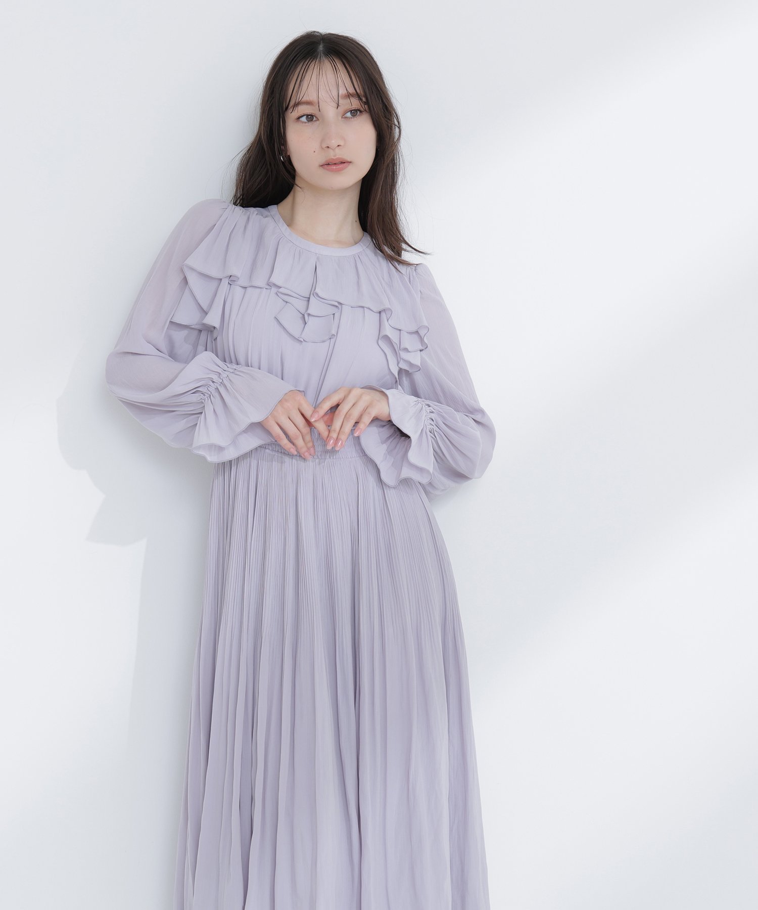 NATURAL BEAUTY BASIC ラッフルデザインワンピース ナチュラルビューティベーシック ワンピース・ドレス ワンピース グレー パープル