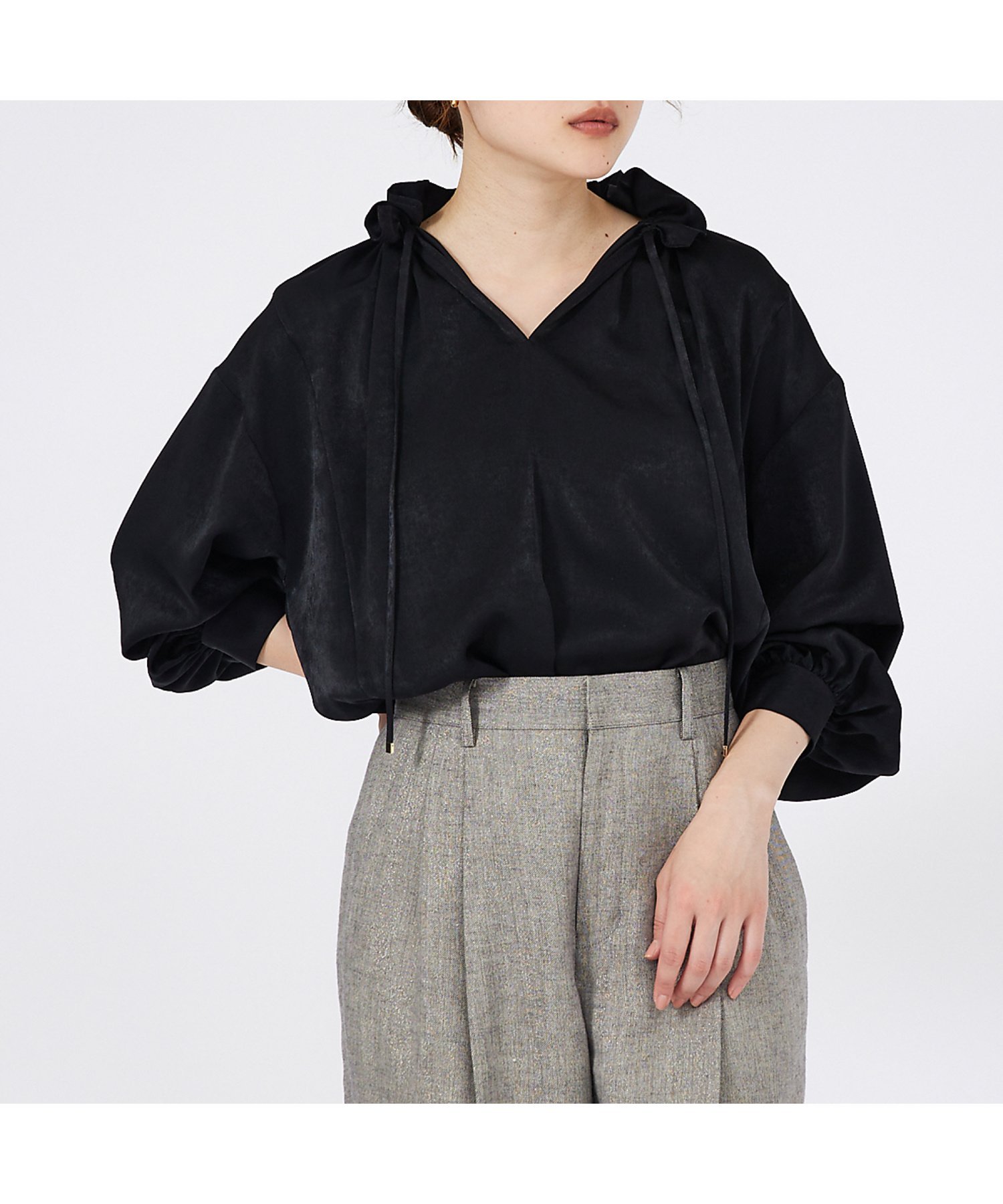 【SALE／40%OFF】qualite スウェーディフリルブラウス カリテ トップス シャツ・ブラウス ホワイト ブラック ブラウン【送料無料】のサムネイル